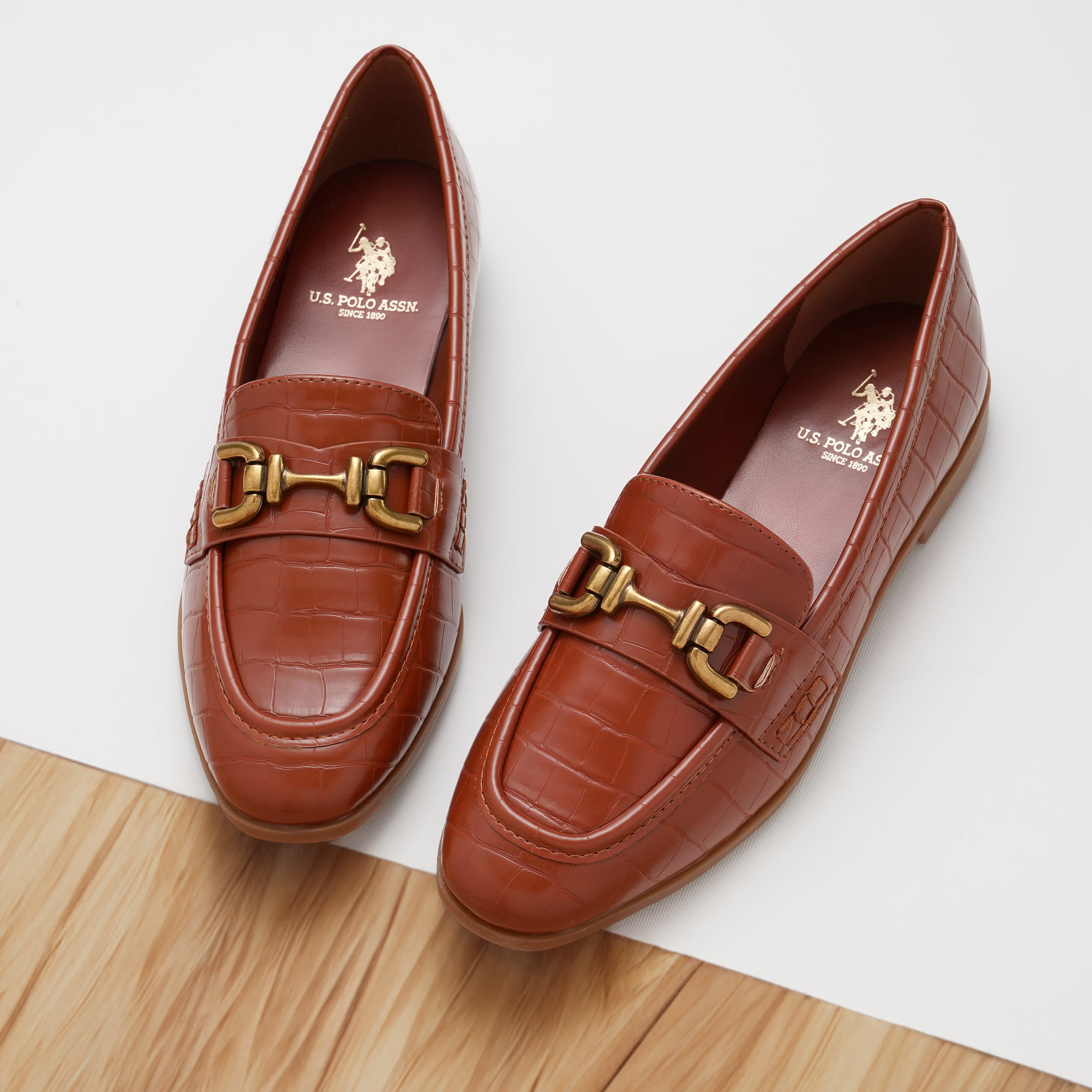 Women Round Toe Leisure Luna Loafers Tan - U.S. Polo Assn. India | Large