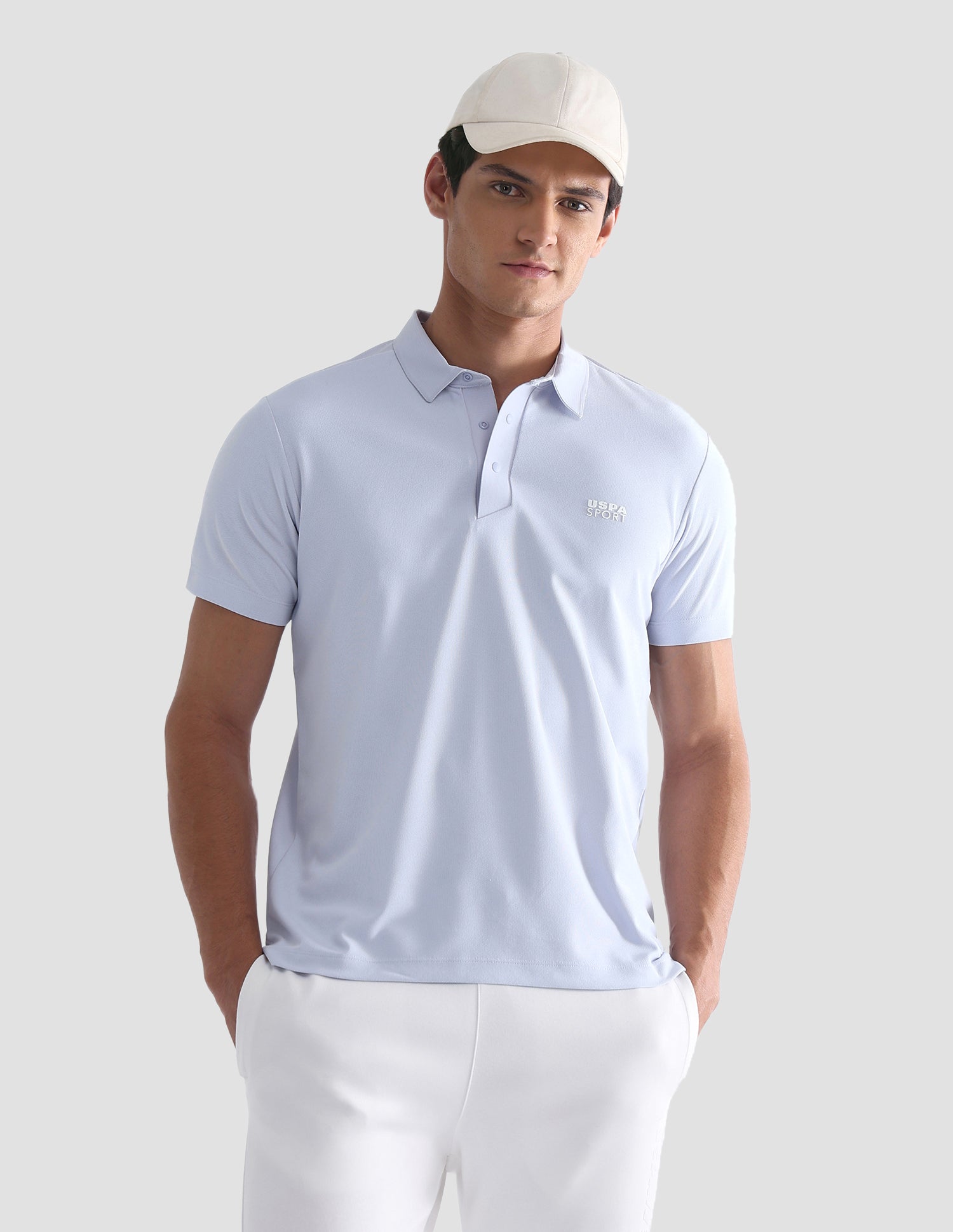 Solid Slim Fit Active Polo Shirt Light Blue - U.S. Polo Assn. India | Large