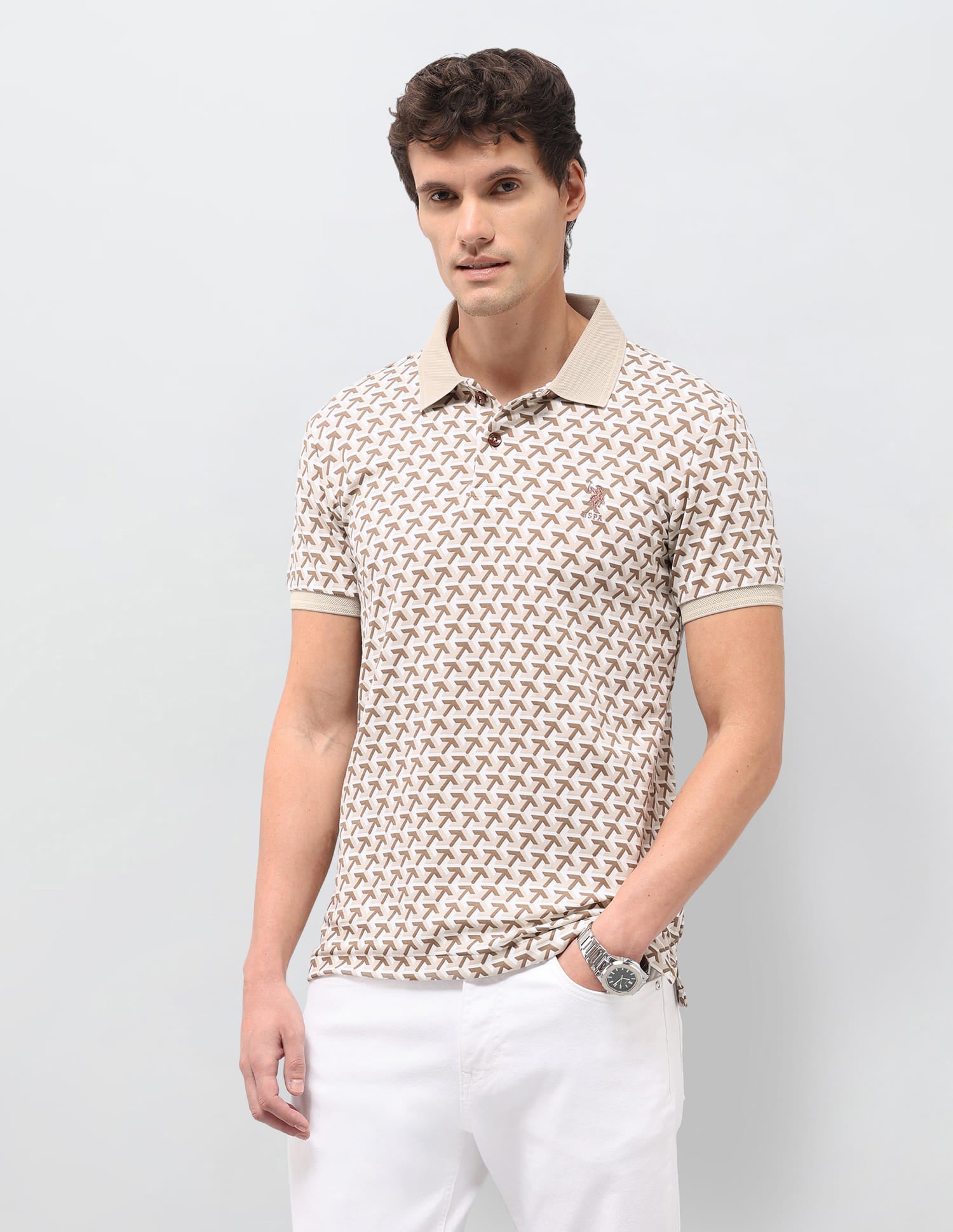 Geometric Printed Slim Fit Polo Shirt