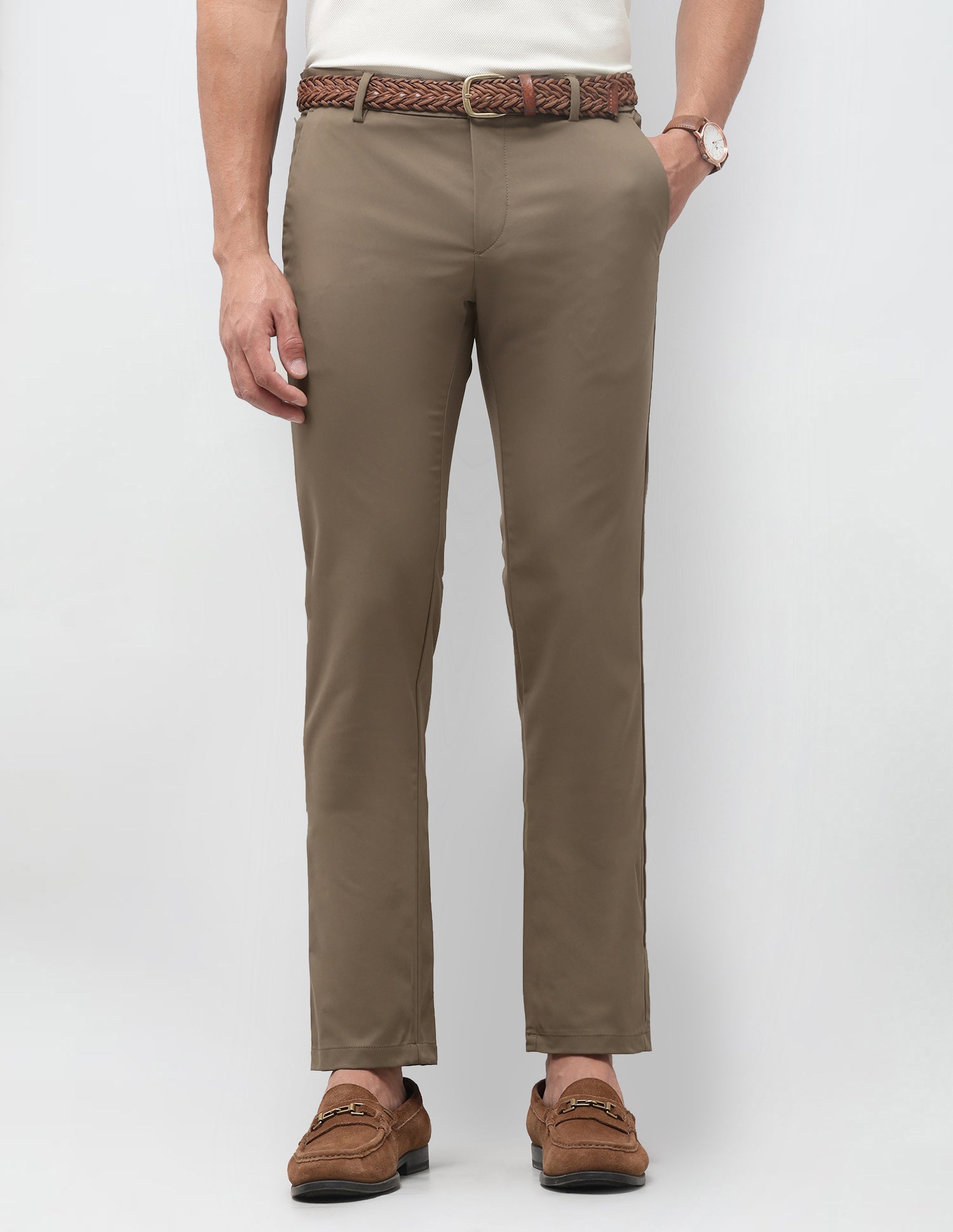 Denver Slim Fit Mid Rise Trousers Brown - U.S. Polo Assn. India | Large
