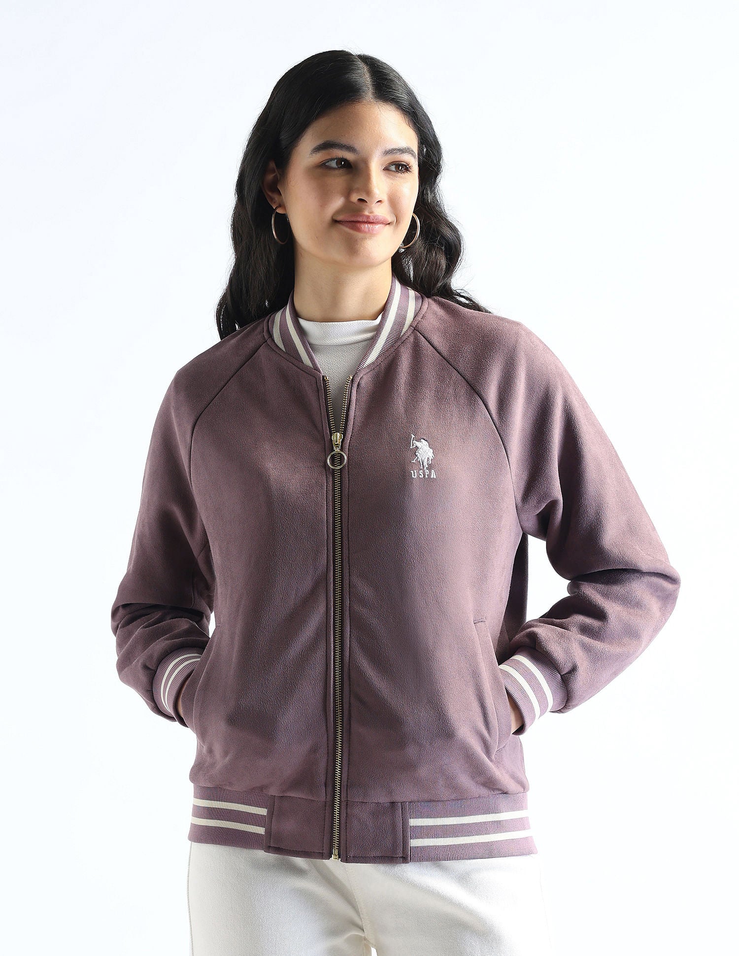 Suede Regular Fit Varsity Jacket Dark Pink - U.S. Polo Assn. India | Large