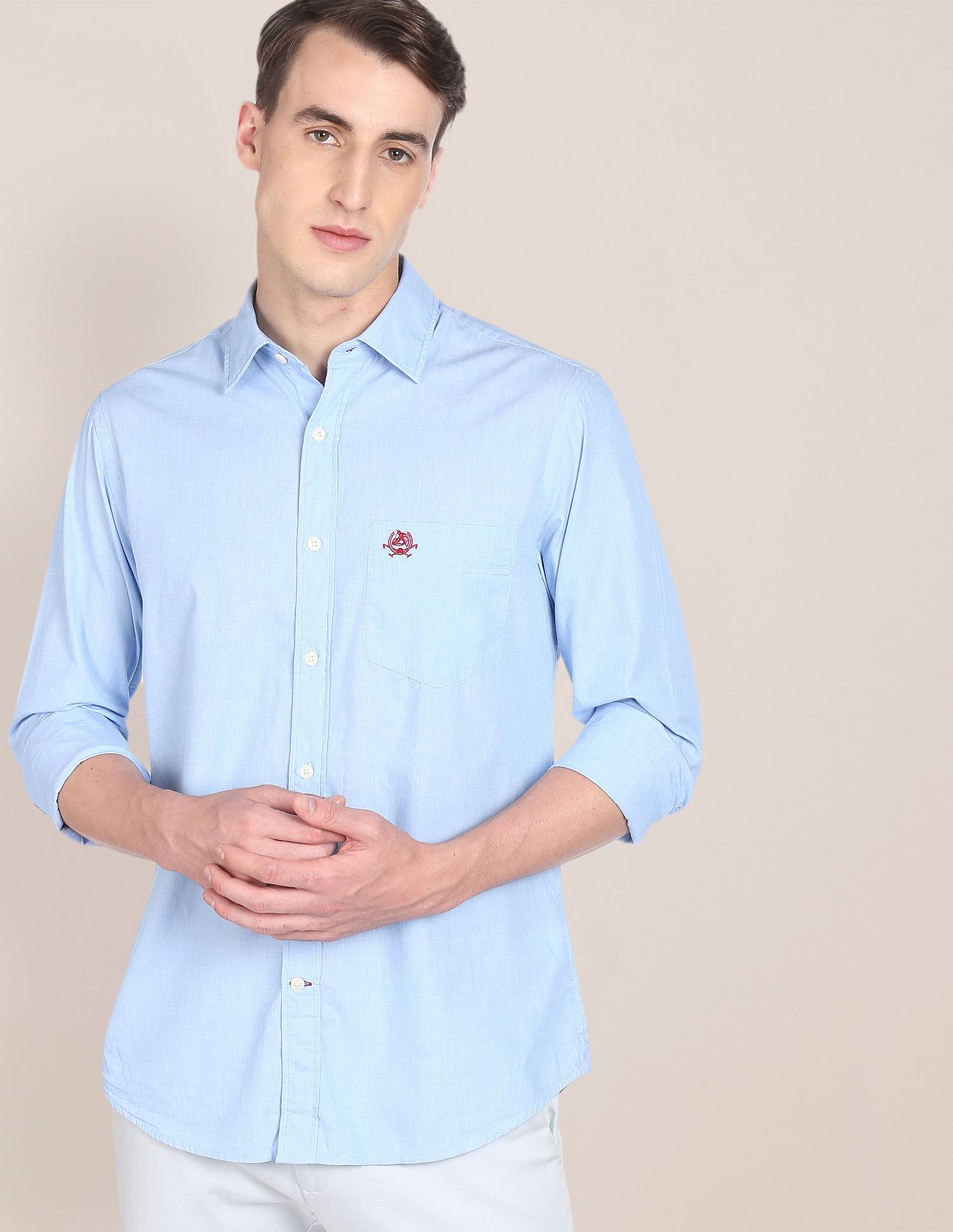 Premium Cotton Tailored Fit Solid Shirt Light Blue - U.S. POLO ASSN. | Large