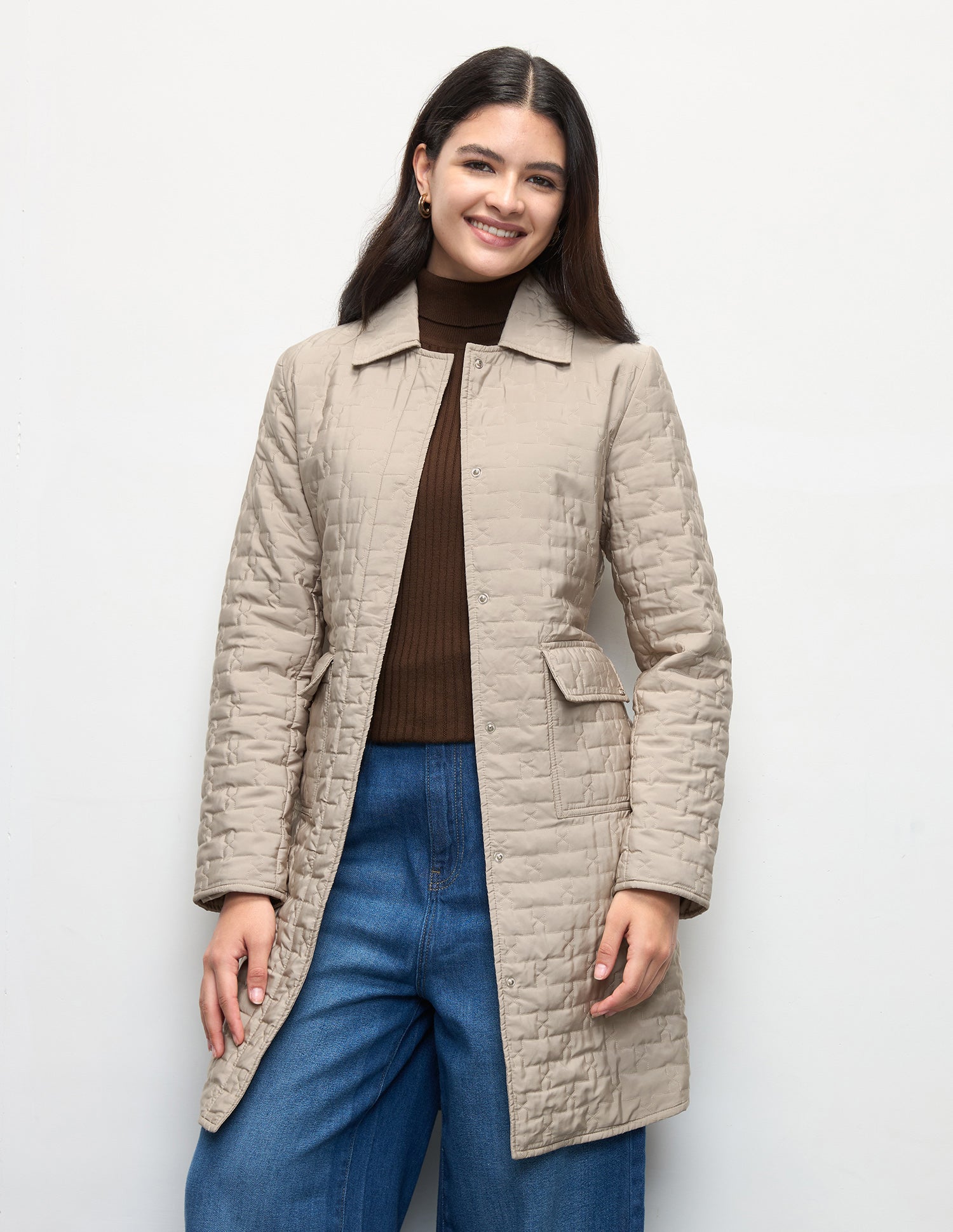 Solid Longline Quilted Jacket Beige - U.S. Polo Assn. India | Large
