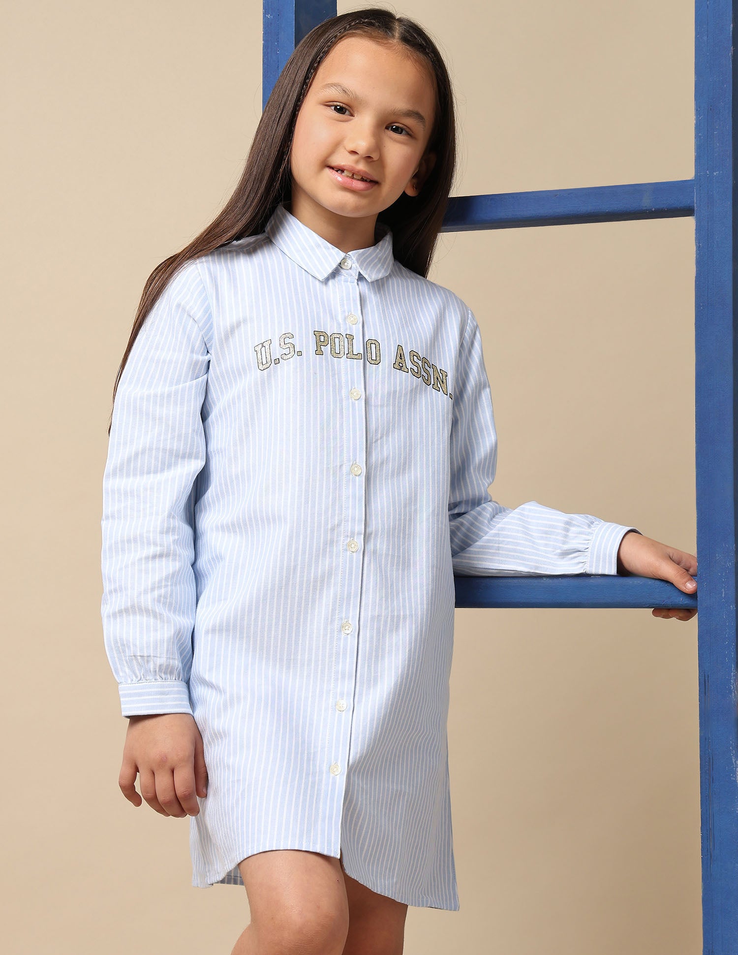 Girls Pin Stripe Chambray Dress