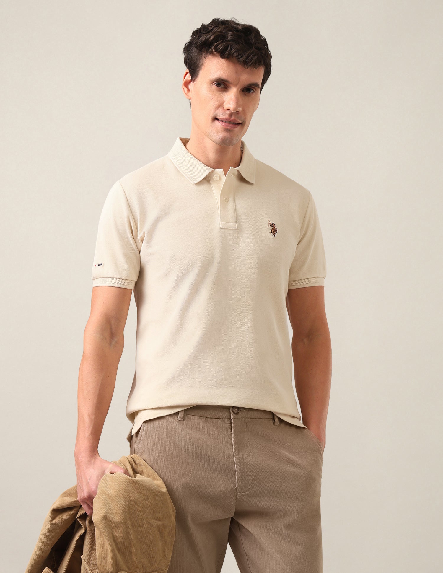 Solid Slim Fit Polo Shirt Ivory - U.S. Polo Assn. India | Large