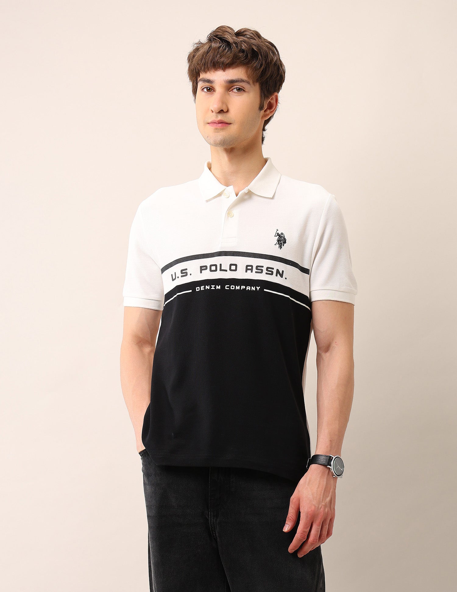 Muscle Fit Pure Cotton Polo Shirt Black - U.S. Polo Assn. India | Large