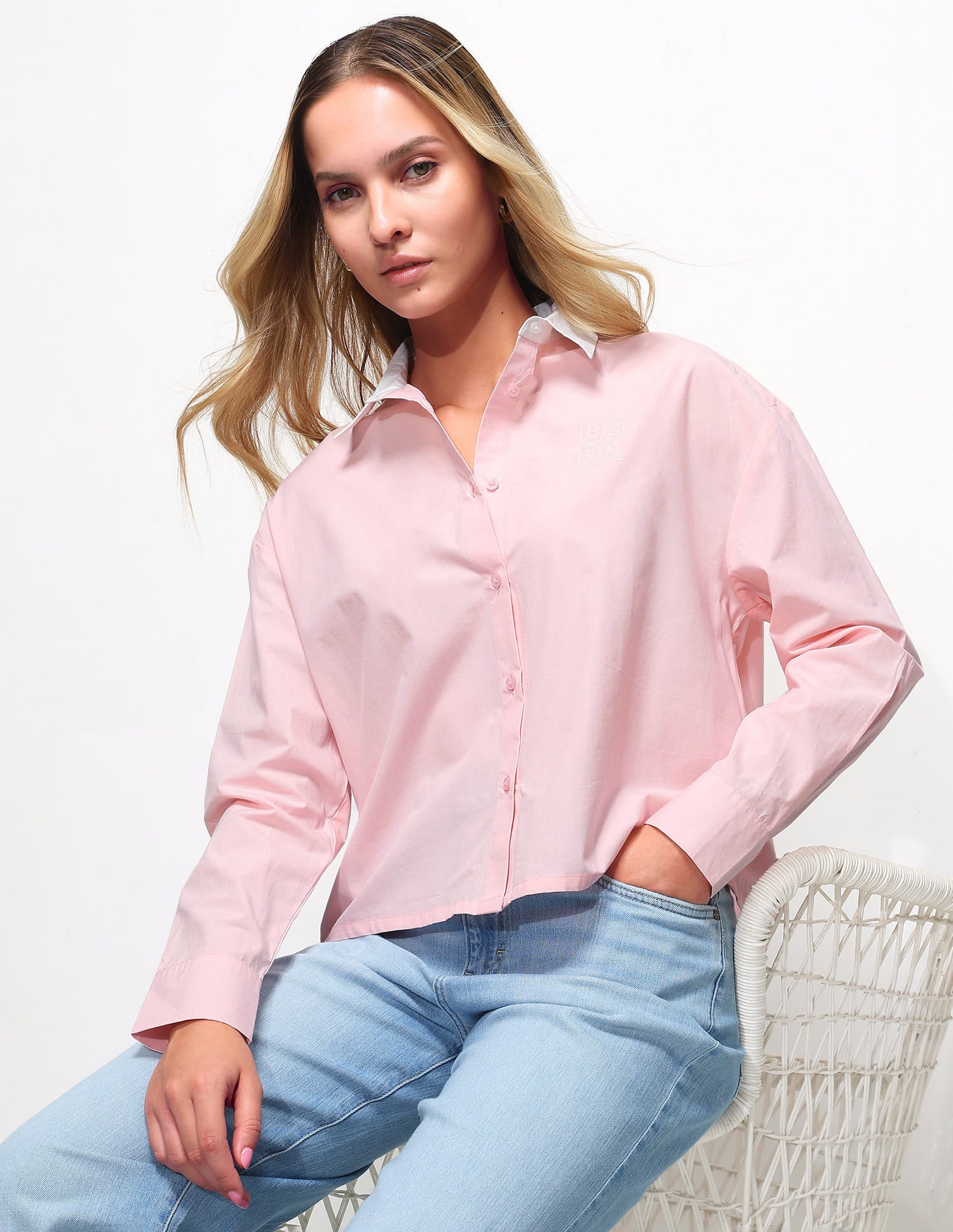 Contrast Collar Boxy Solid Shirt
