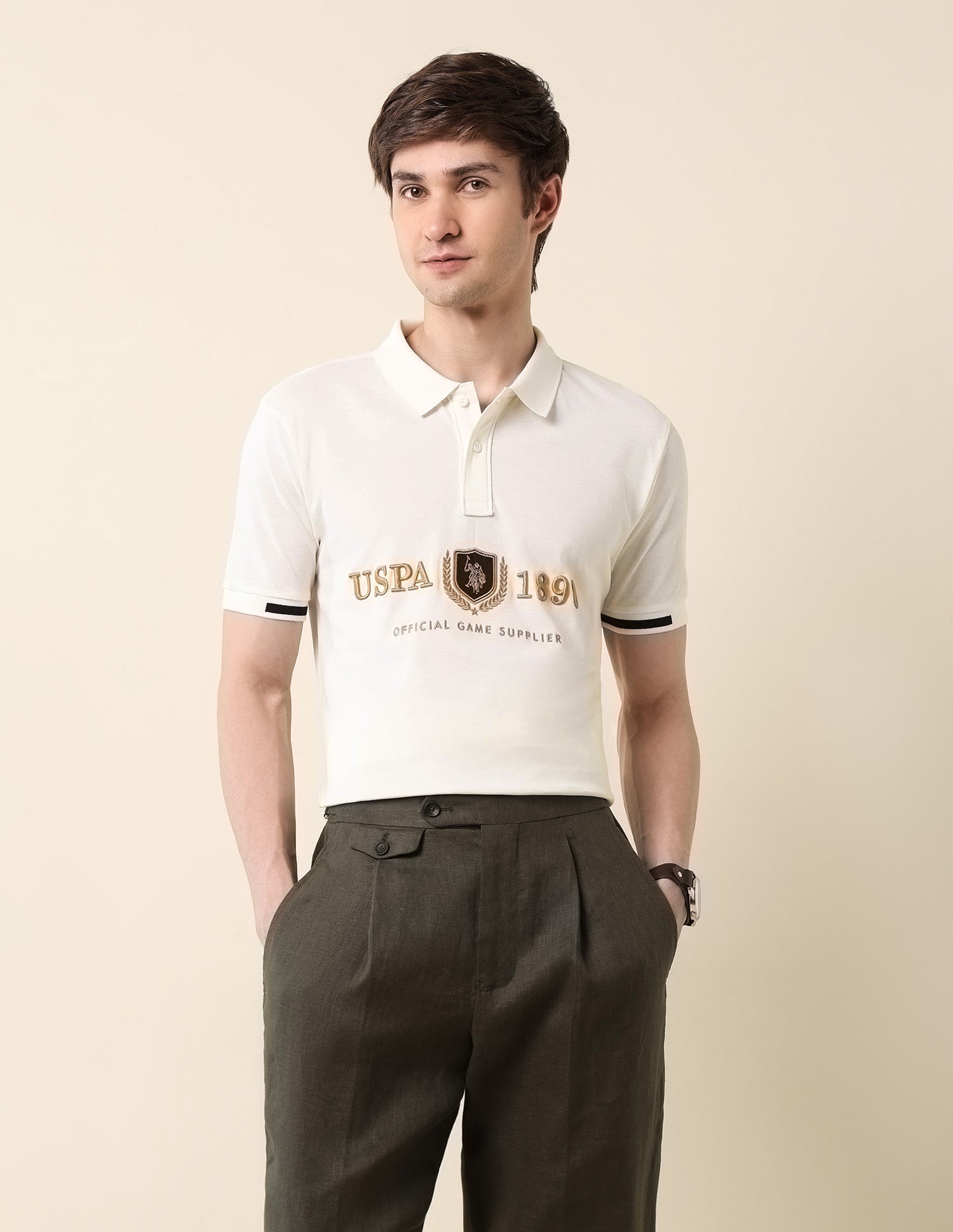 Brand Embroidered Classic Polo Shirt Off White - U.S. Polo Assn. India | Large