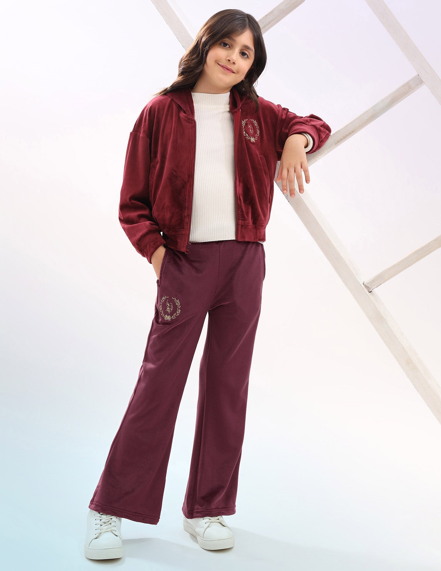 Girls Solid Regular Fit Flared Track Pants