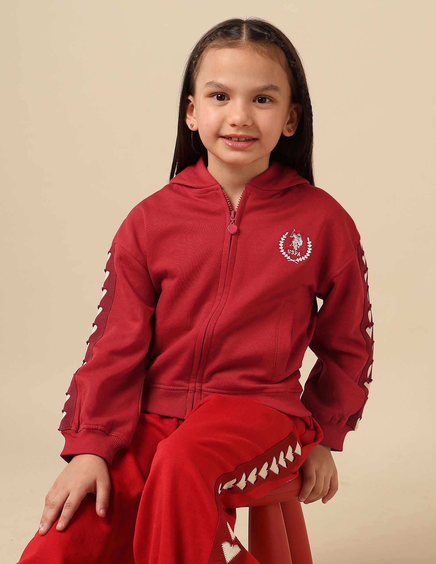 Girls Heart Patterned Knit Sweatshirt