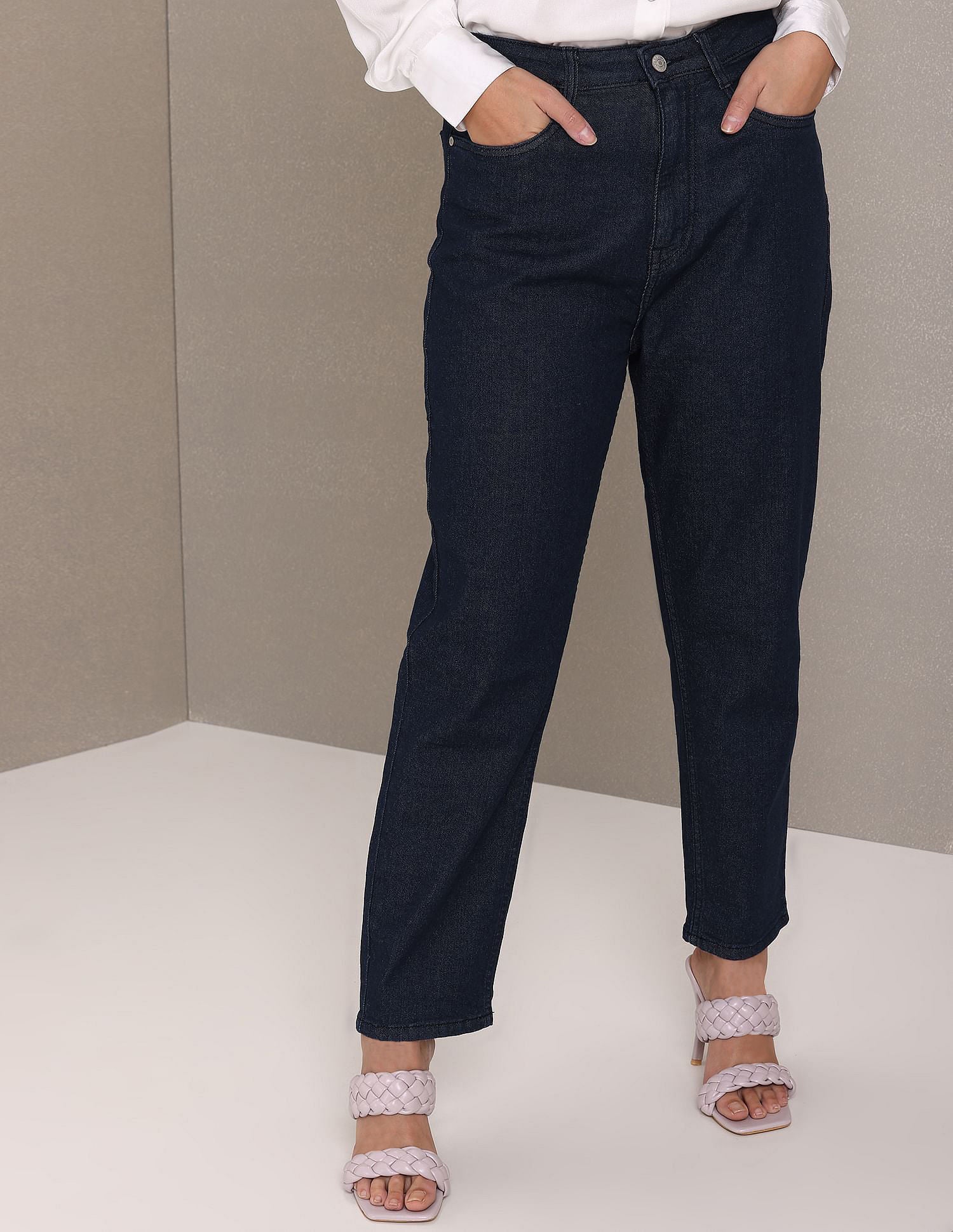 Mid Rise Rinsed Mom Fit Jeans Dark Blue - U.S. Polo Assn. India | Large
