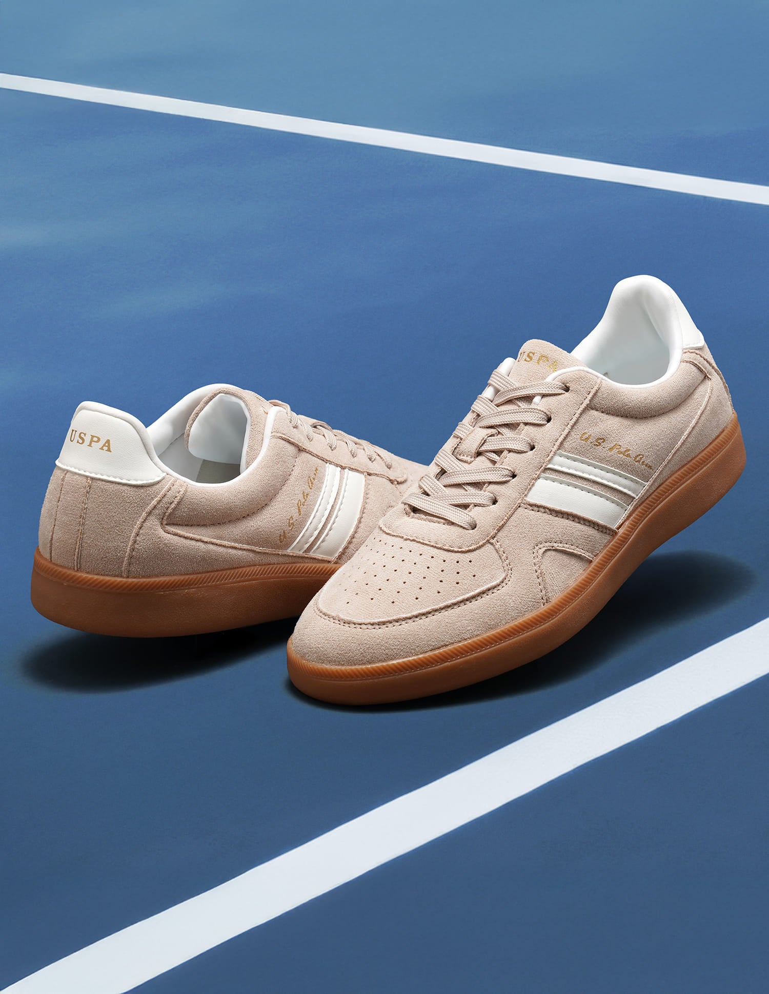 Women Round Toe Edda Striped Sneakers Beige - U.S. Polo Assn. India | Large