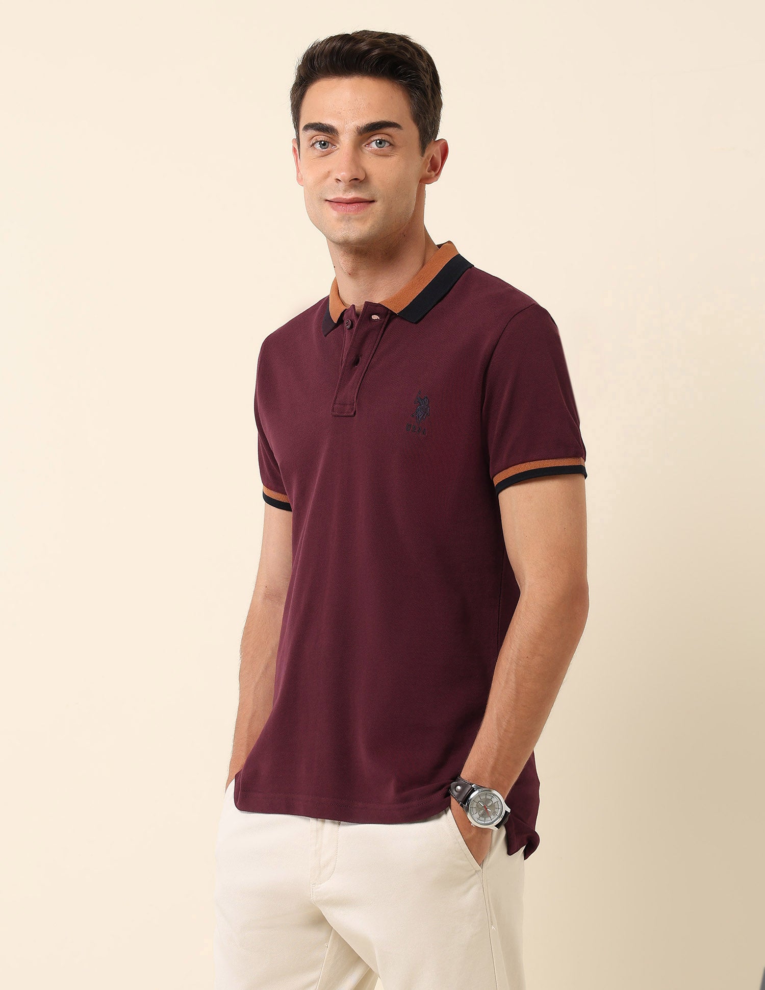 Slim Fit Solid Polo Shirt Maroon - U.S. Polo Assn. India | Large