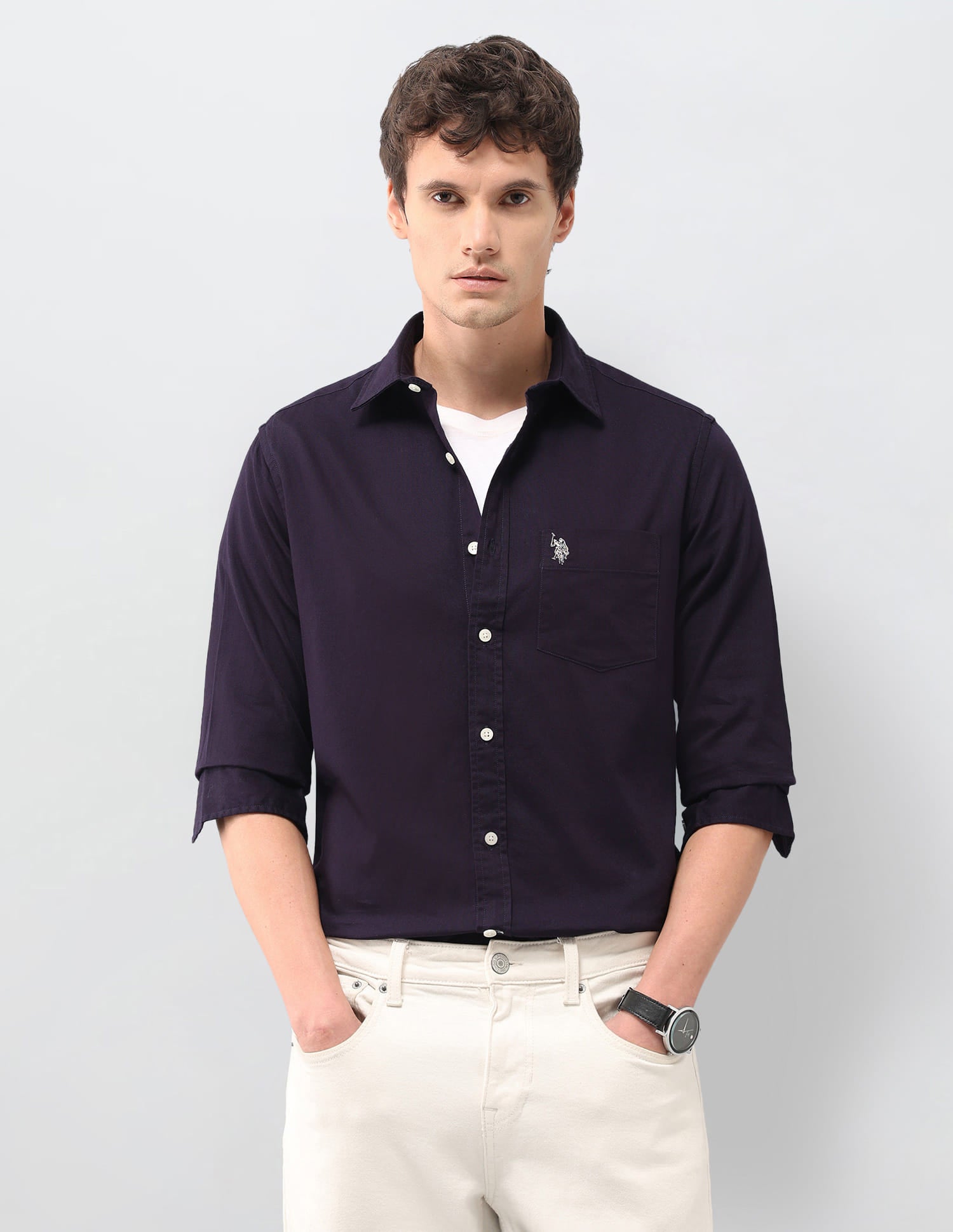 Solid Tailored Fit Shirt Purple - U.S. Polo Assn. India | Large