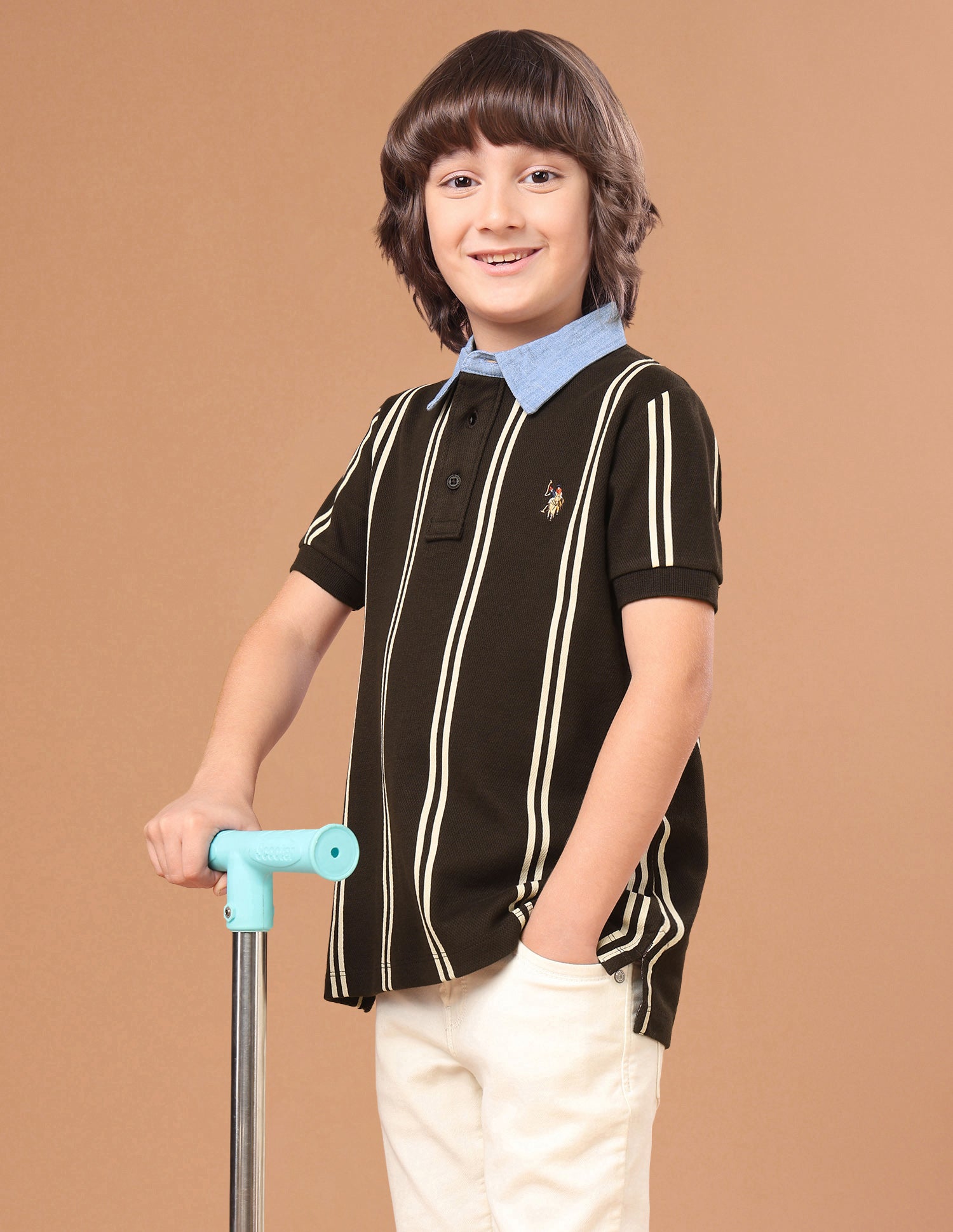 Vertical Striped Regular Fit Polo Shirt Light Brown - U.S. Polo Assn. India | Large
