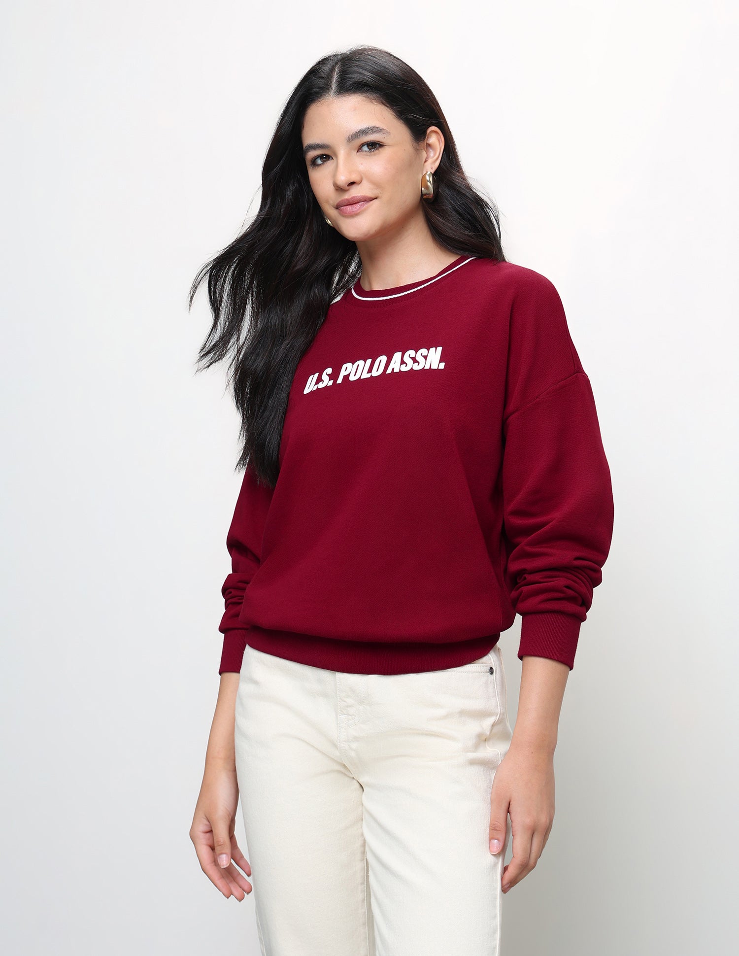 Brand Printed Oversized Fit Sweatshirt Dark Red - U.S. Polo Assn. India | Large
