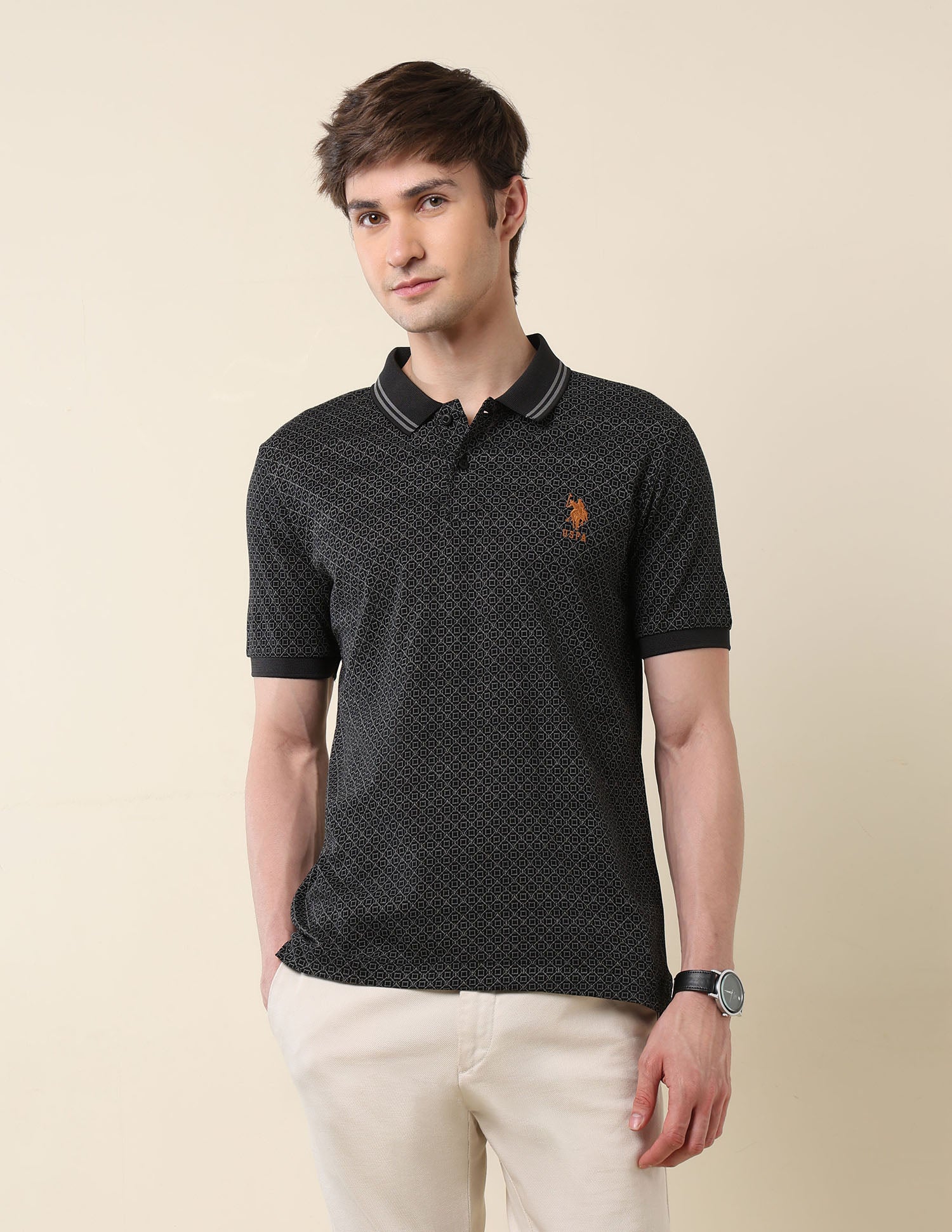 Pure Cotton Modern Monochrome Polo Shirt Black - U.S. Polo Assn. India | Large