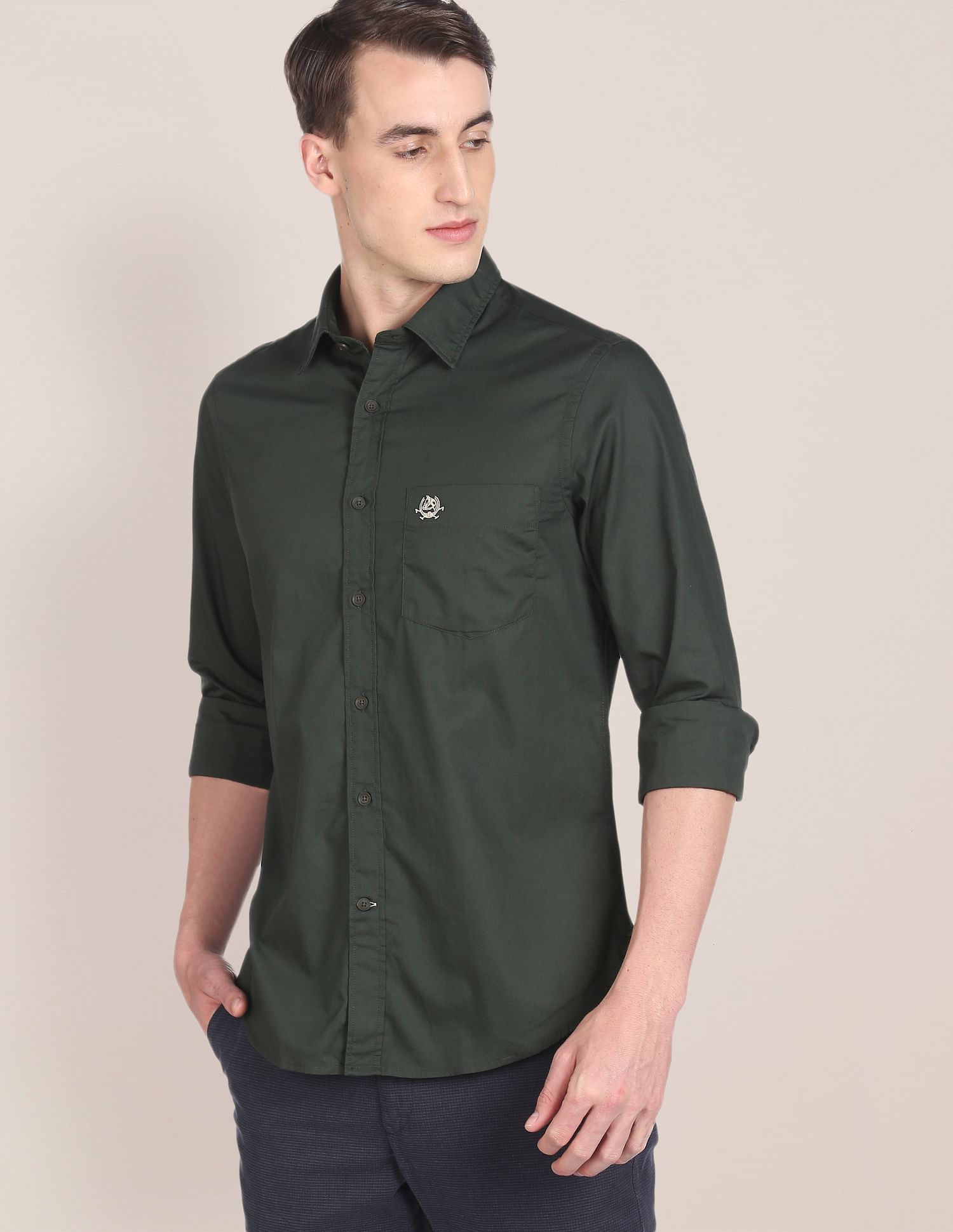 Tailored Regular Fit Solid Casual Shirt Dark Green - U.S. POLO ASSN. | Large