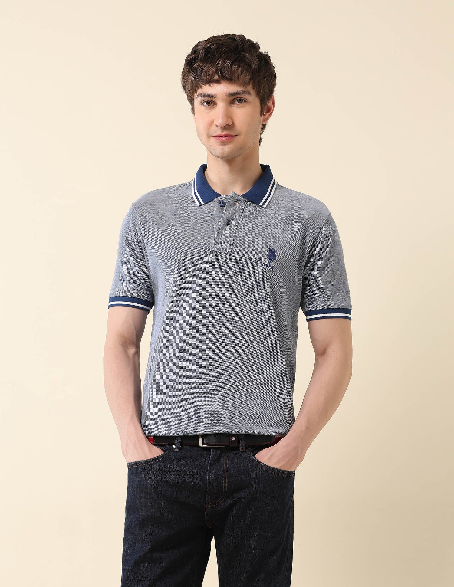 Heathered Classic Polo Shirt Blue - U.S. Polo Assn. India | Large