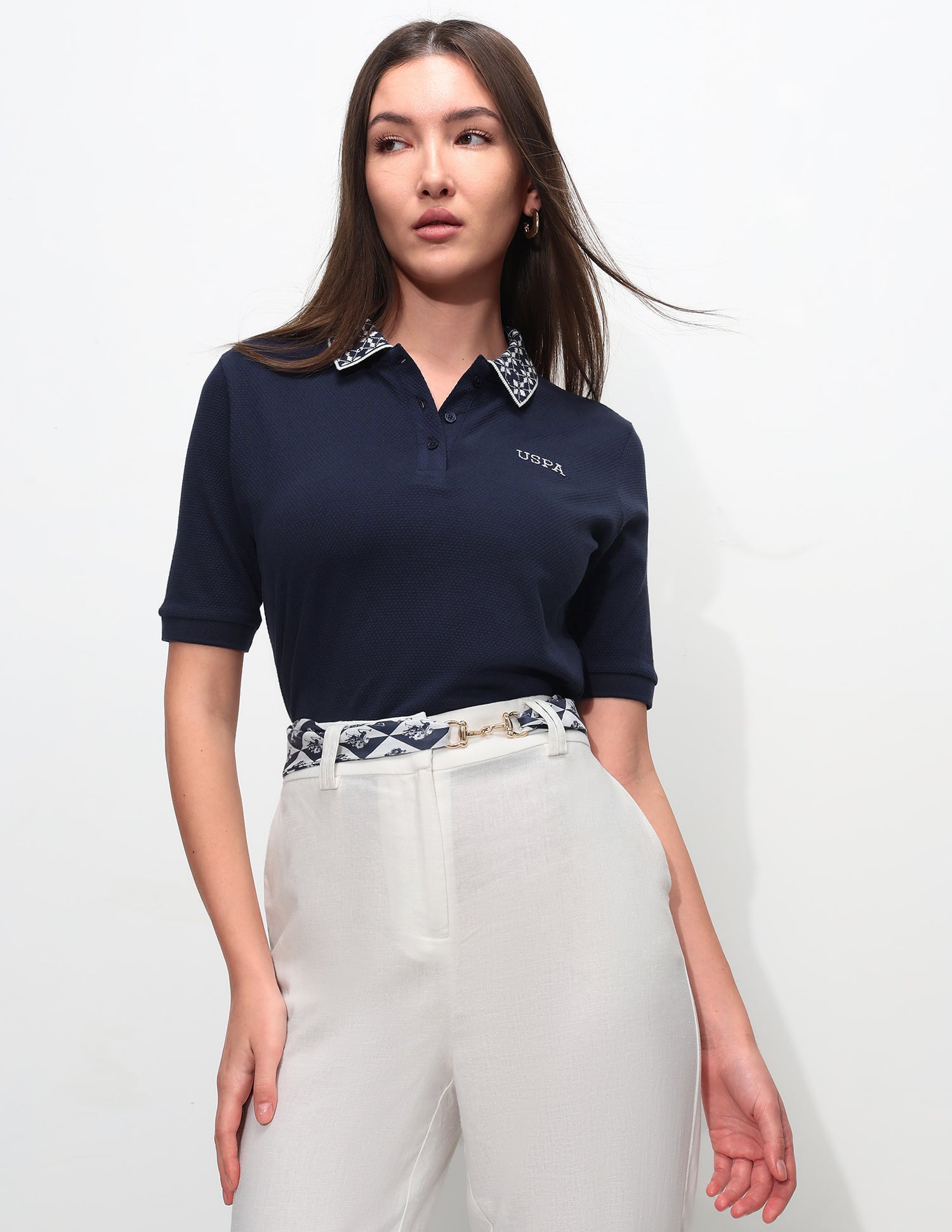 Regular Fit Textured Polo Shirt Navy - U.S. Polo Assn. India | Large