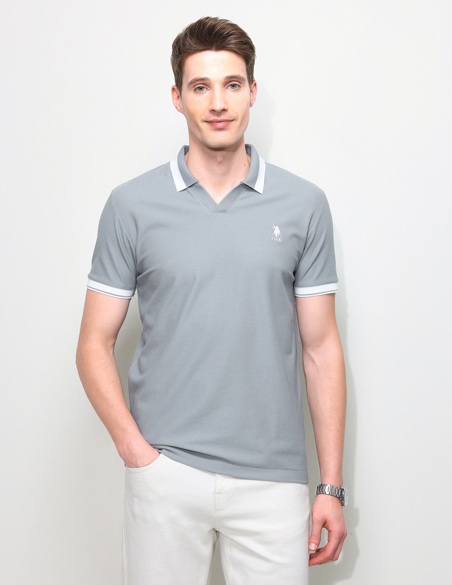 Solid Slim Fit Polo Shirt Grey - U.S. Polo Assn. India | Large