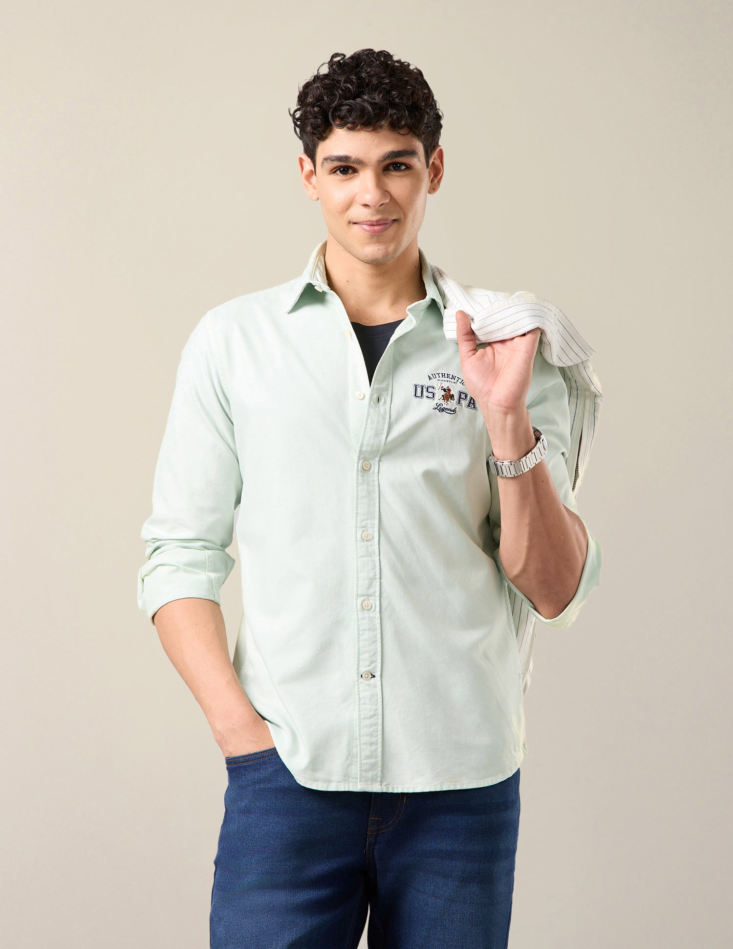 Oxford Regular Fit Shirt Light Green - U.S. Polo Assn. India | Large
