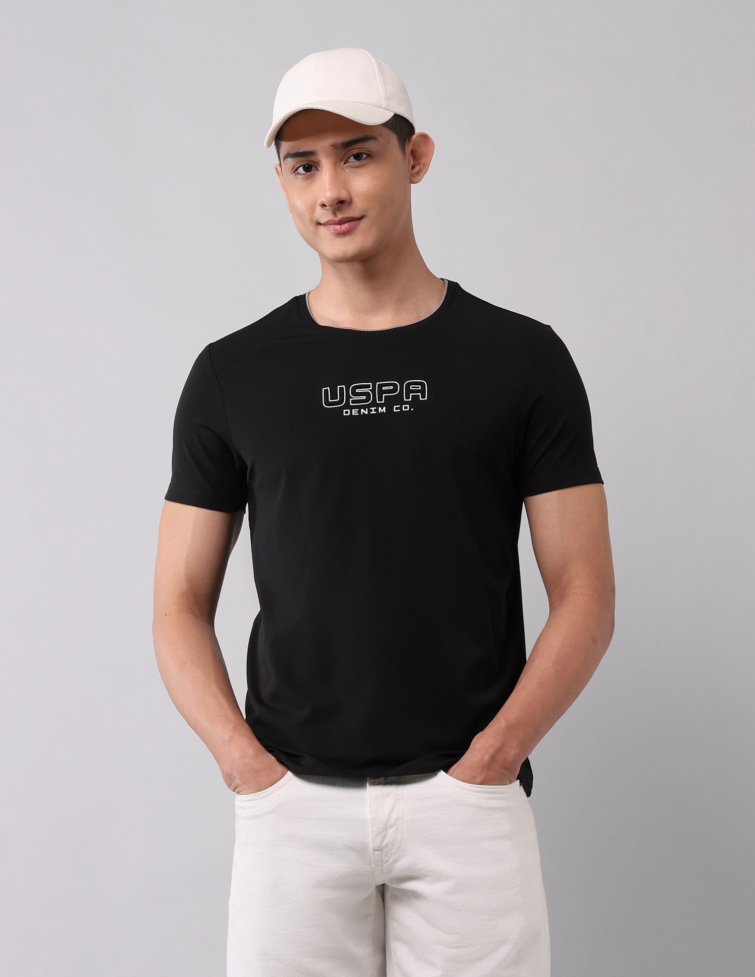Brand Embossed Muscle Fit T-Shirt Black - U.S. Polo Assn. India | Large