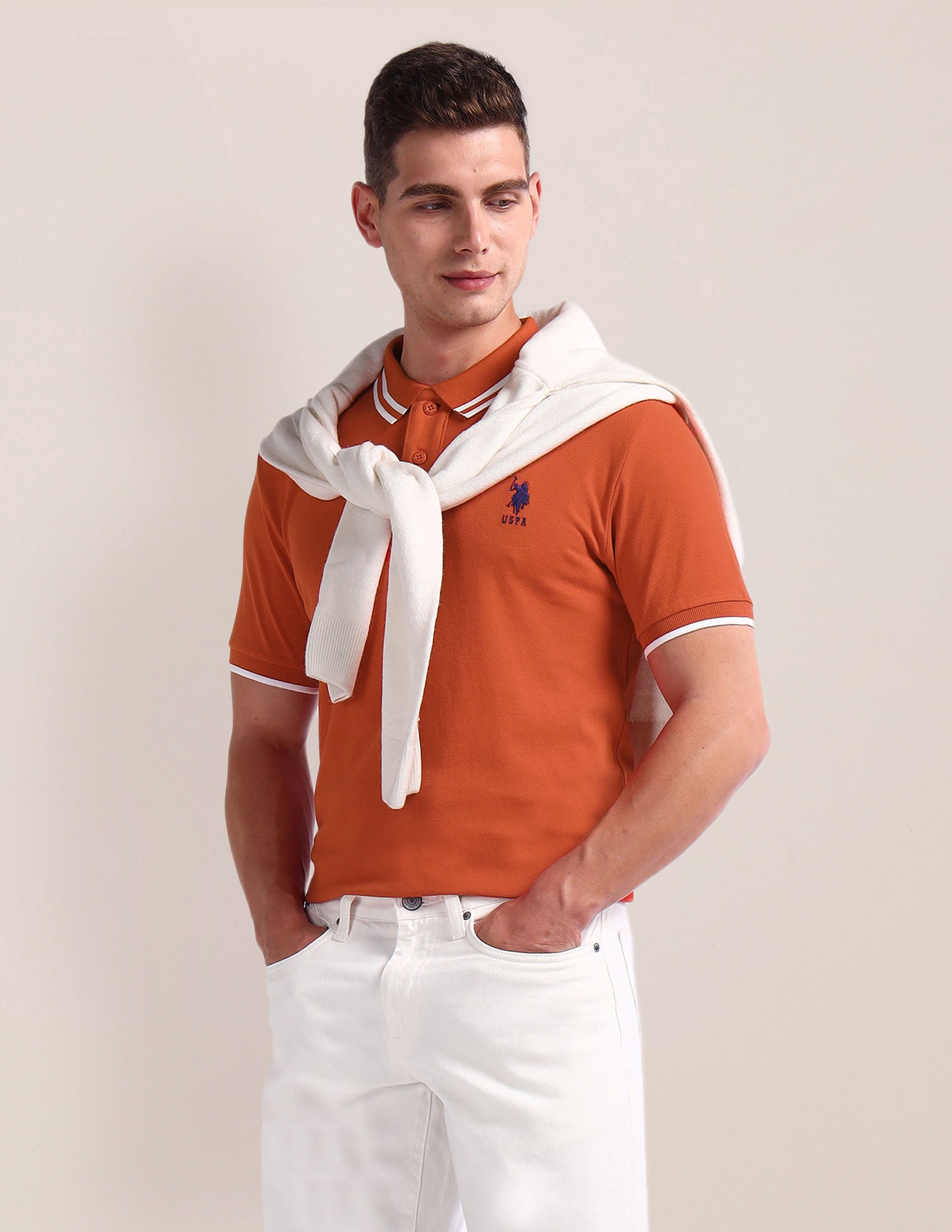 Solid Slim Fit Polo Shirt Rust - U.S. Polo Assn. India | Large