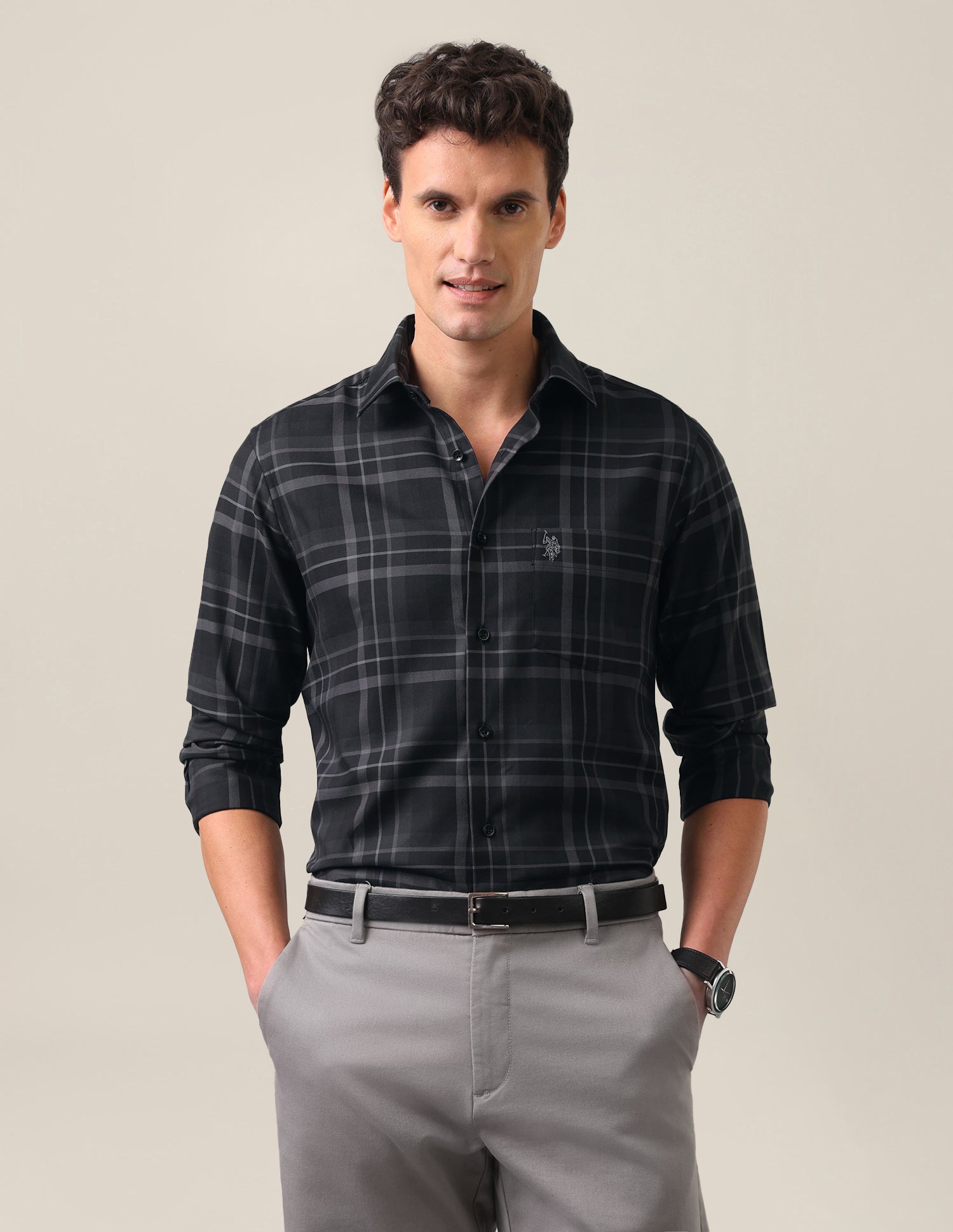 Plaid Checked Tailored Fit Shirt Charcoal Grey - U.S. Polo Assn. India | Large
