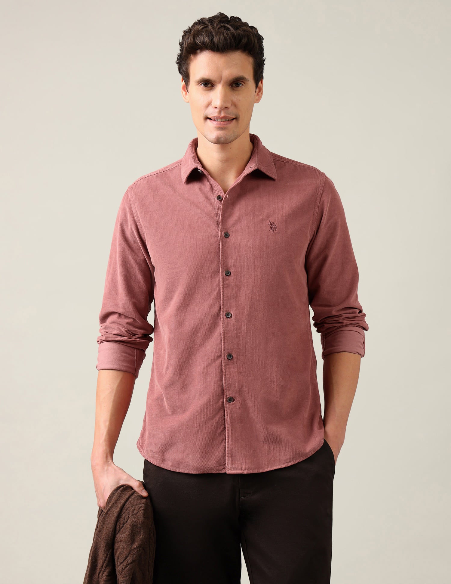Regular Fit Corduroy Shirt Pink - U.S. Polo Assn. India | Large