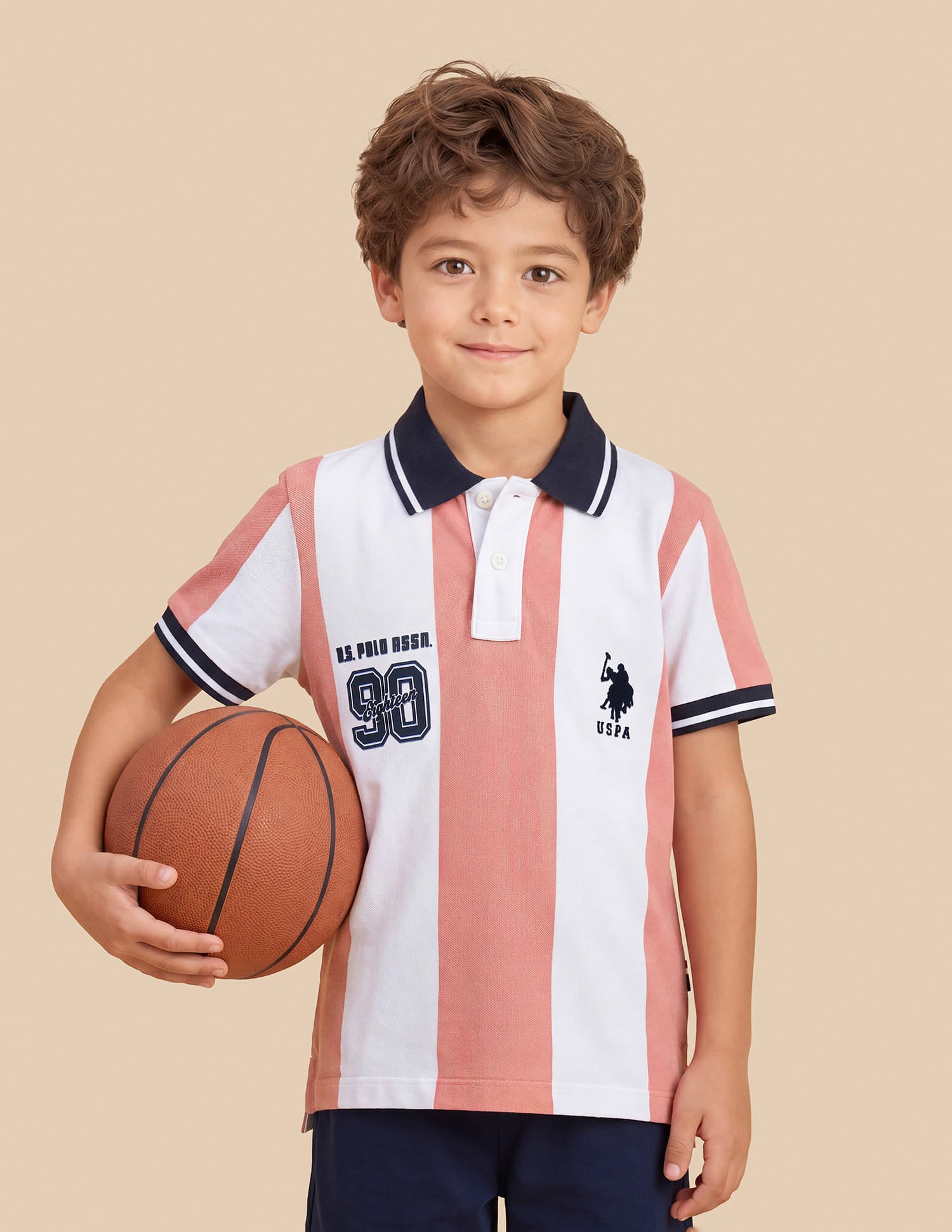 Vertical Striped Regular Fit Polo Shirt Peach - U.S. Polo Assn. India | Large
