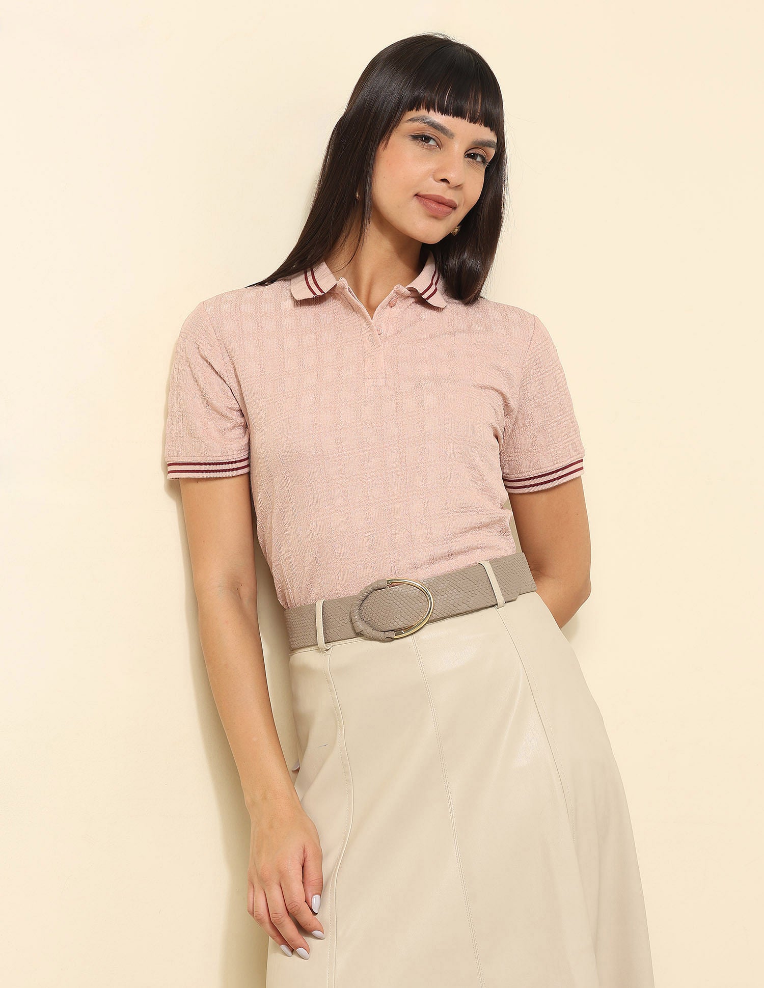 Regular Fit Textured Polo Shirt Pink - U.S. Polo Assn. India | Large