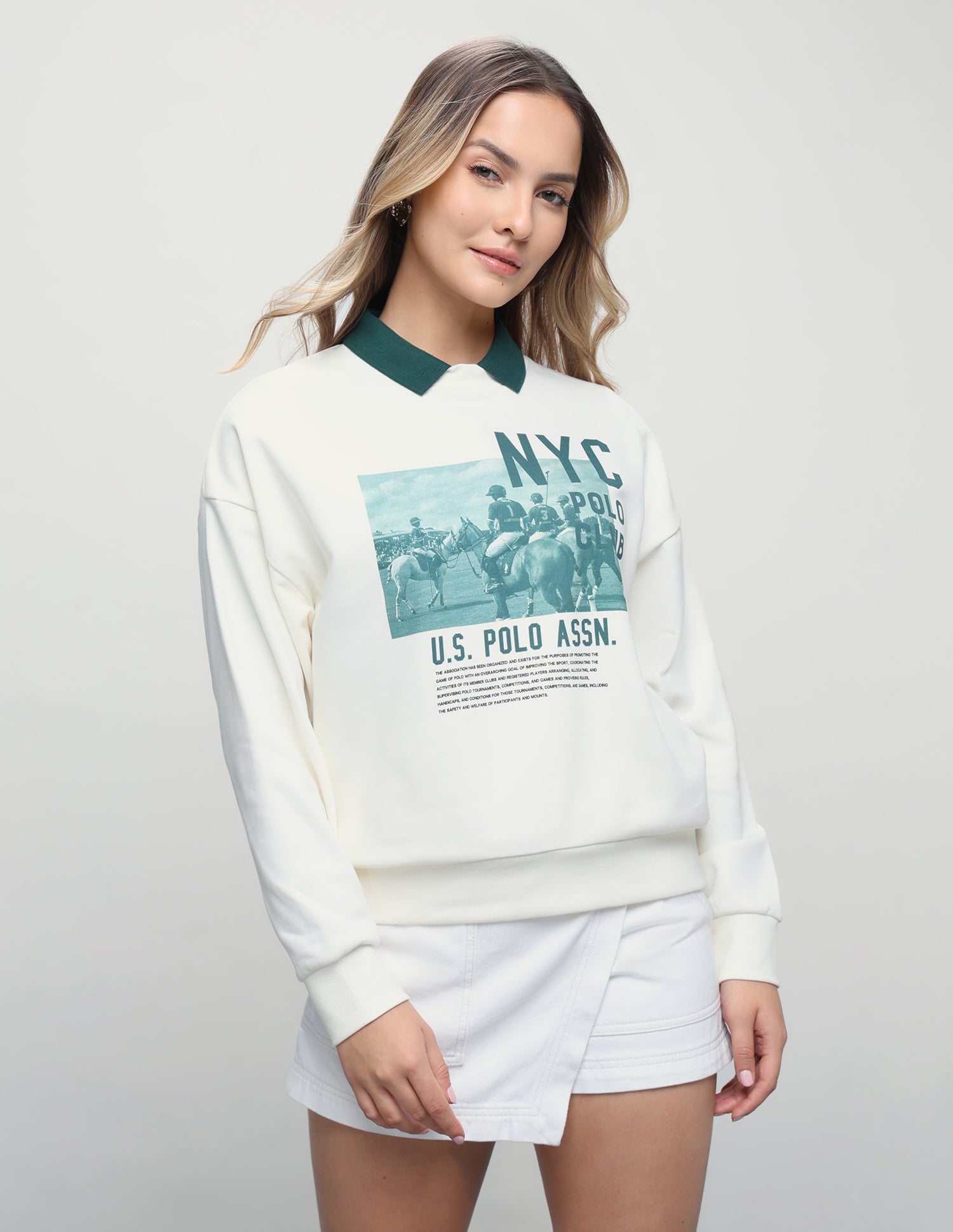 Graphic Brand Printed Oversized Fit Sweatshirt Off White - U.S. Polo Assn. India | Large