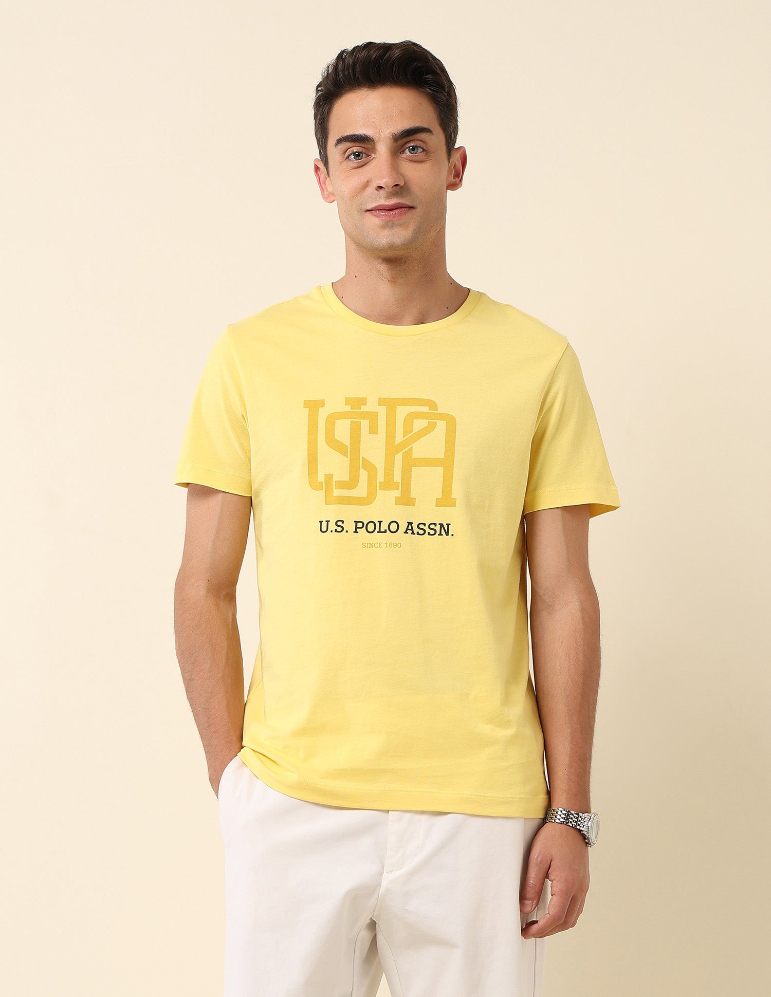 Pure Cotton Slim Fit T- Shirt Yellow - U.S. Polo Assn. India | Large