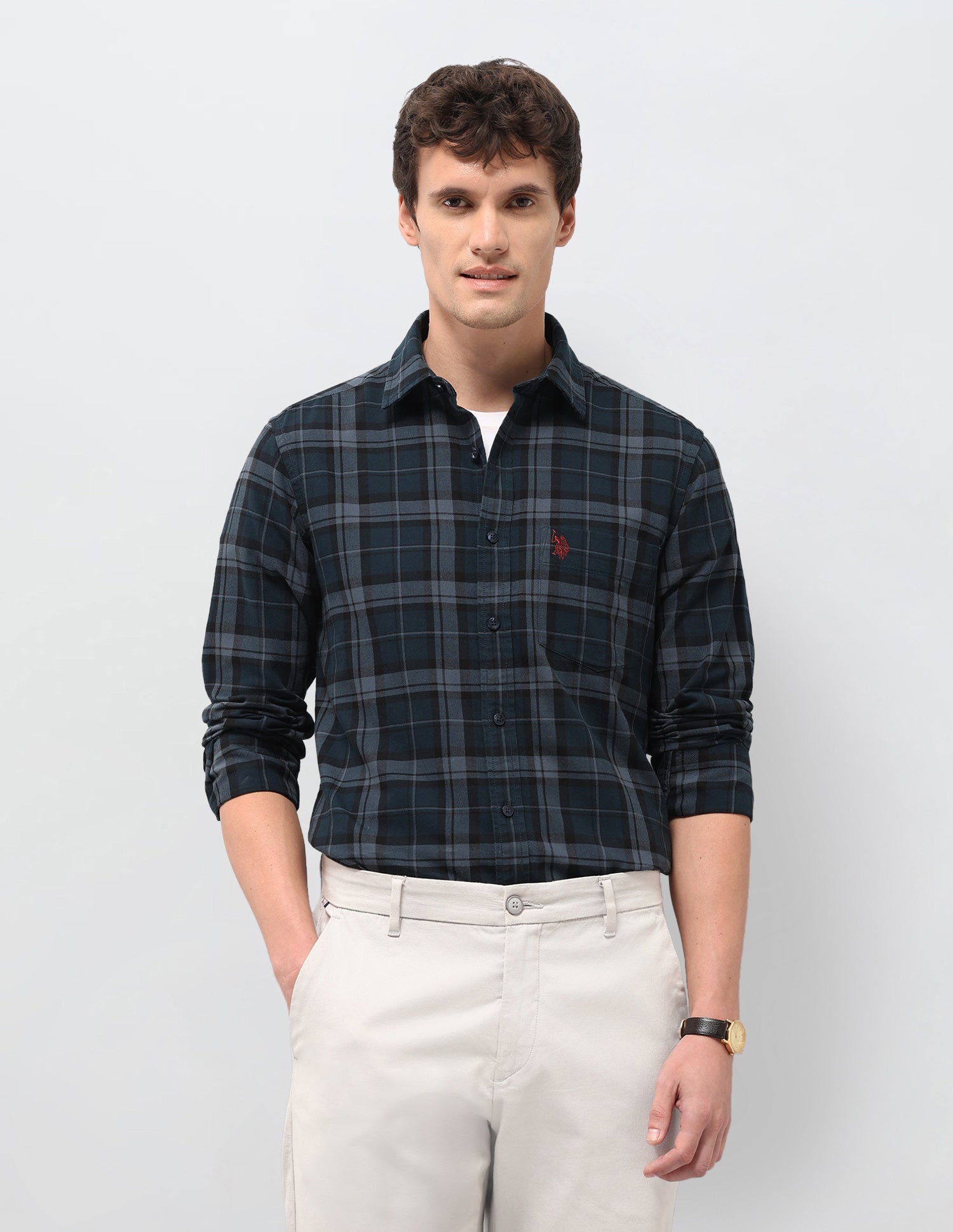 Plaid Tailored Fit Shirt Blue - U.S. Polo Assn. India | Large