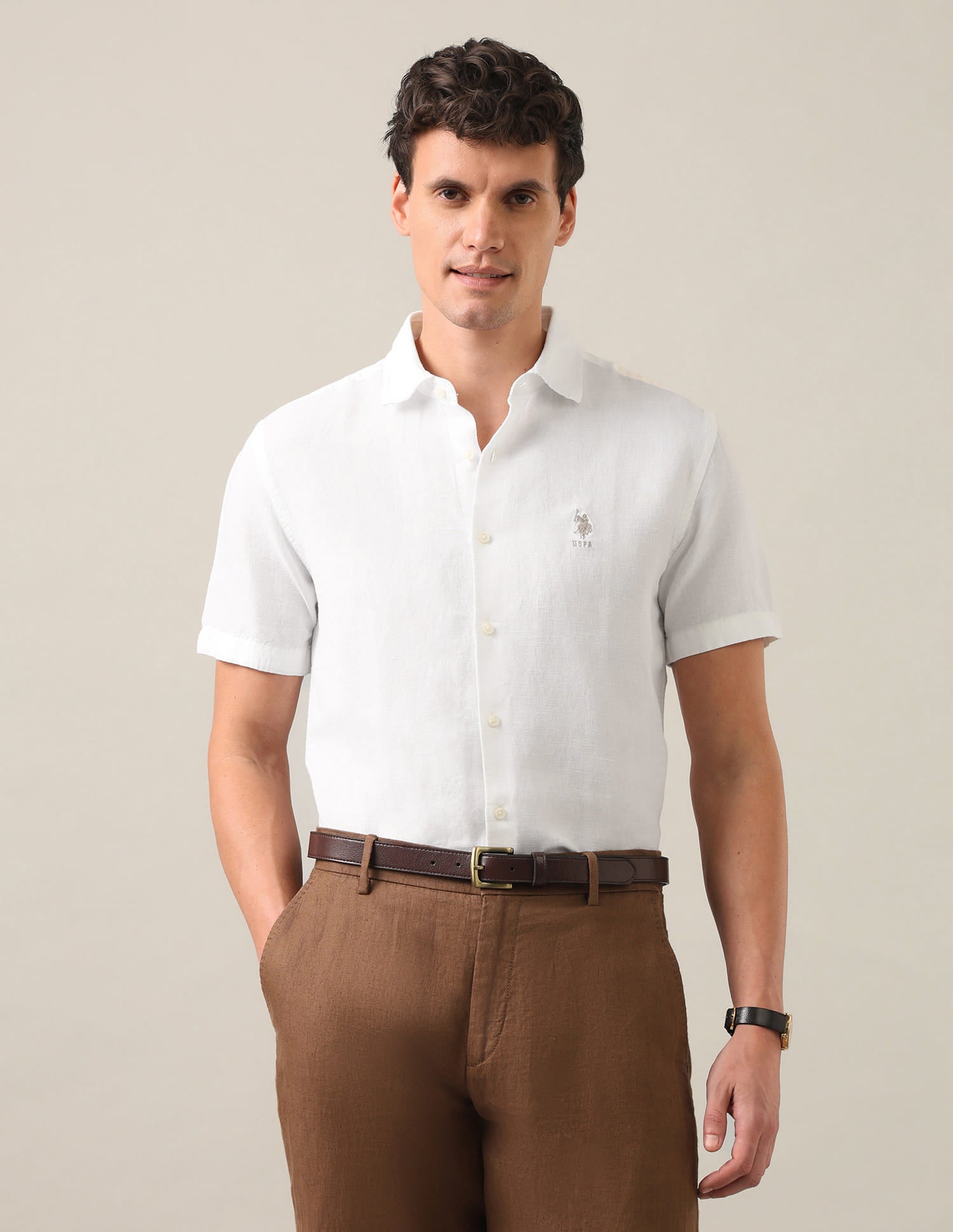 Solid Regular Fit Shirt White - U.S. Polo Assn. India | Large