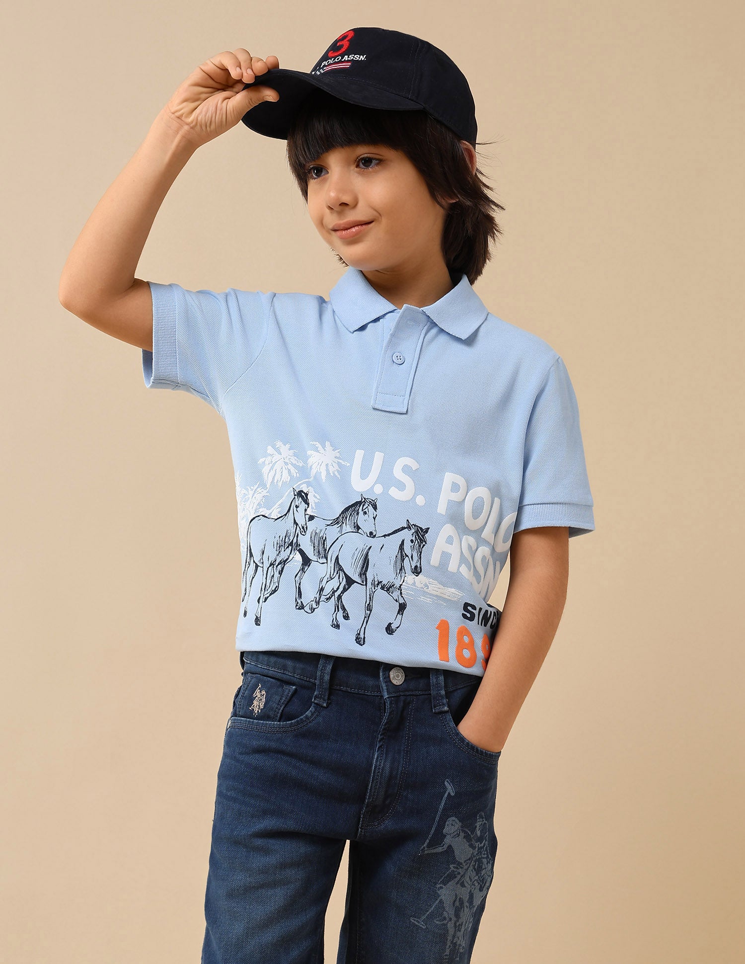 Boys Graphic Brand Printed Regular Fit Polo Shirt