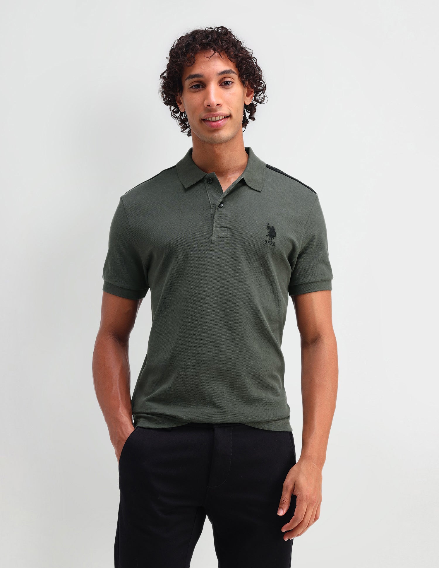 Solid Cotton Muscle Fit Polo Shirt Jungle Green - U.S. Polo Assn. India | Large
