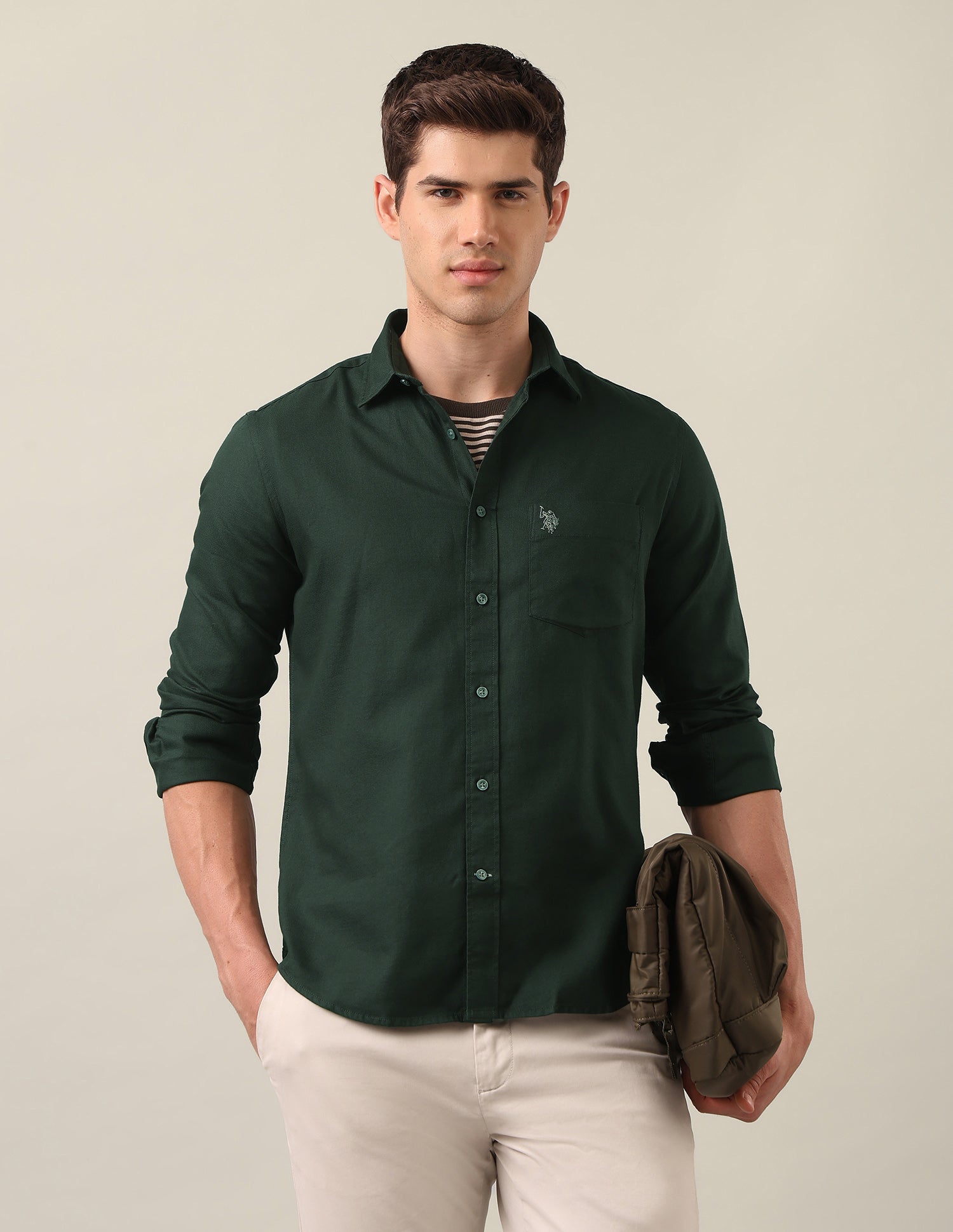 Tailored Fit Solid Shirt Dark Green - U.S. Polo Assn. India | Large