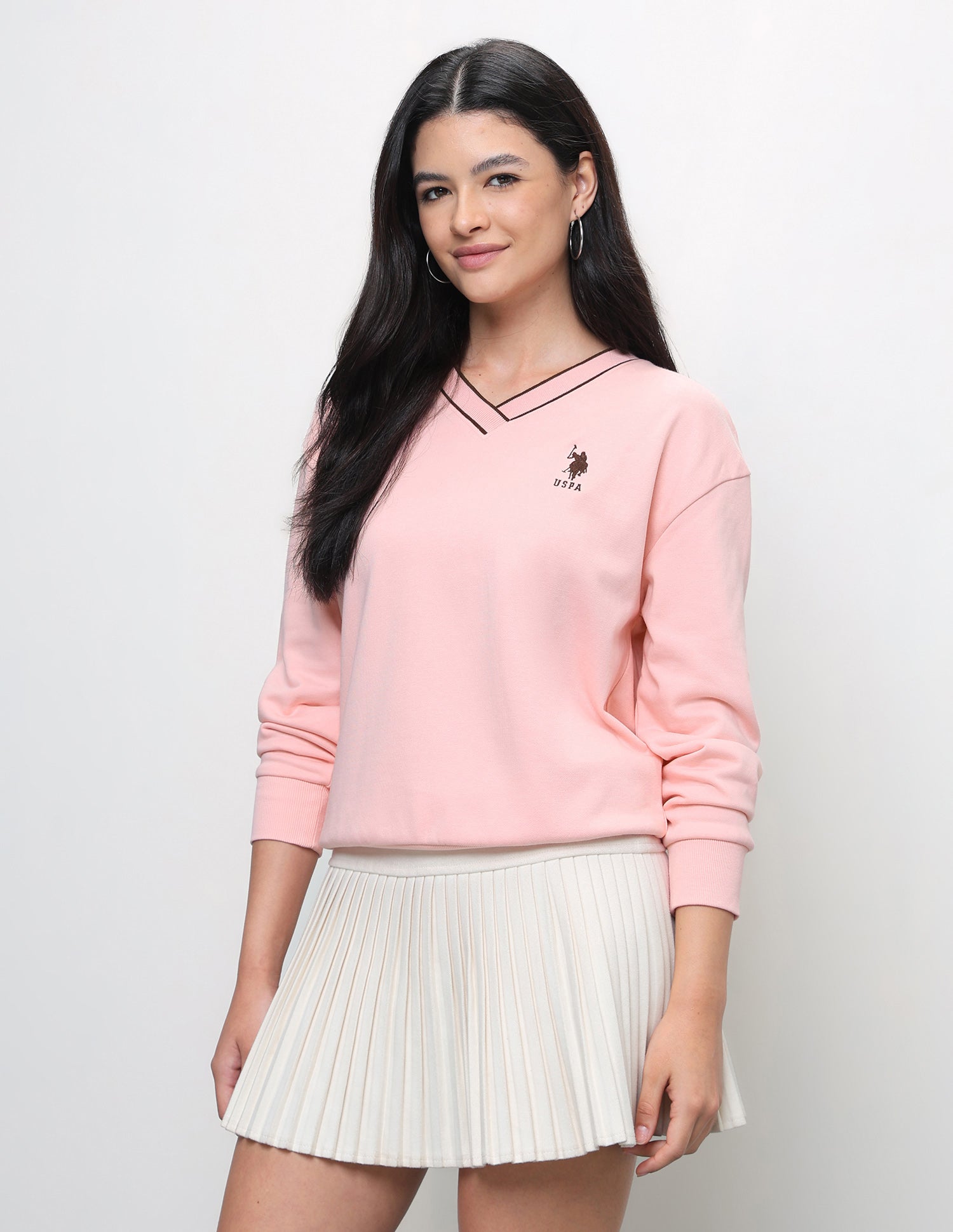 Solid Regular Fit Sweatshirt Light Pink - U.S. Polo Assn. India | Large