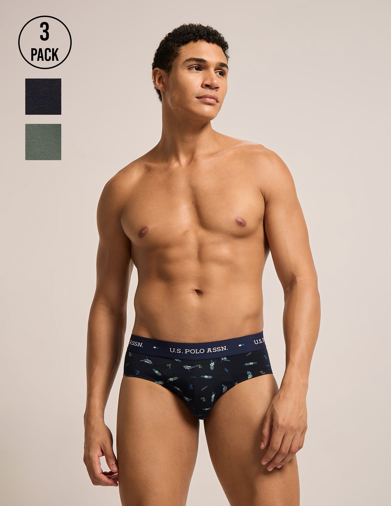 Breathable Cotton Stretch OEB25 Briefs - Pack of 3 Navy - U.S. Polo Assn. India | Large