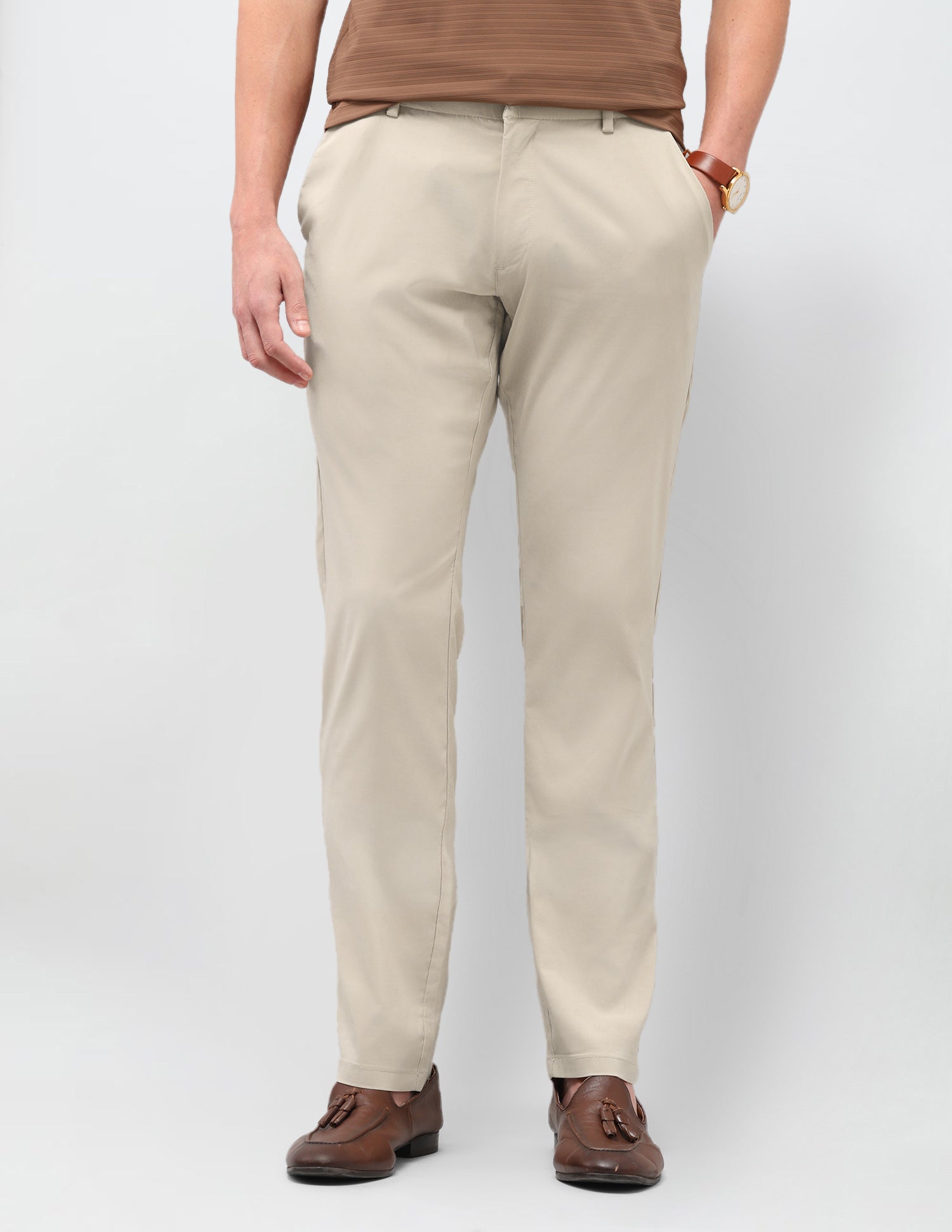 Satin Denver Slim Fit Trousers Beige - U.S. Polo Assn. India | Large