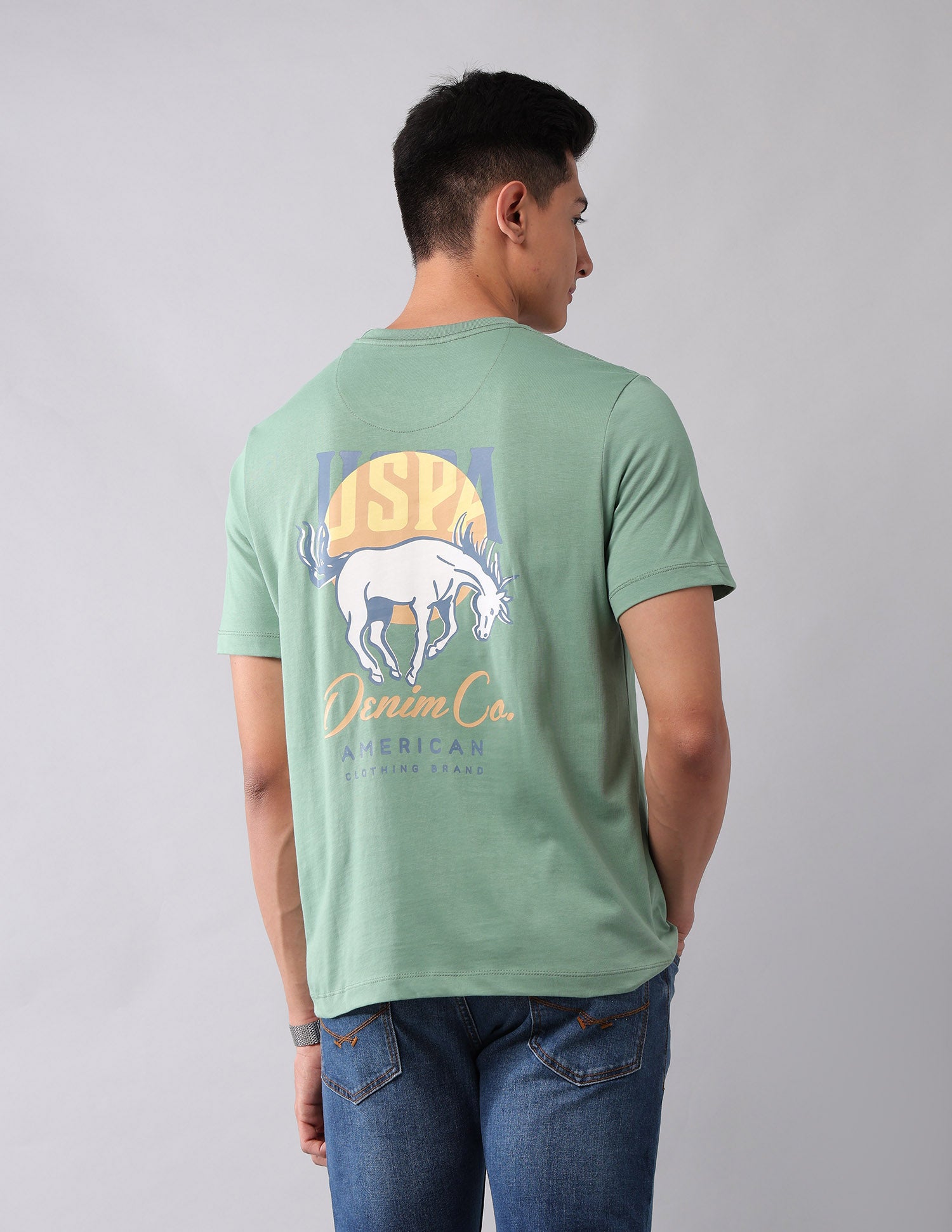 Brand Printed Muscle Fit T-Shirt Light Green - U.S. Polo Assn. India | Large