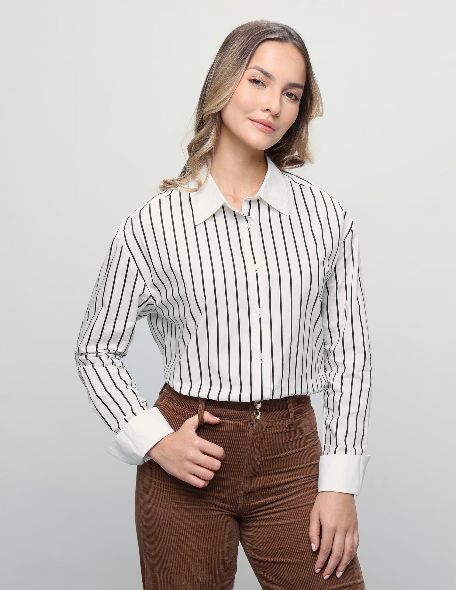 Vertical Striped Regular Fit Shirt Off White - U.S. Polo Assn. India | Large