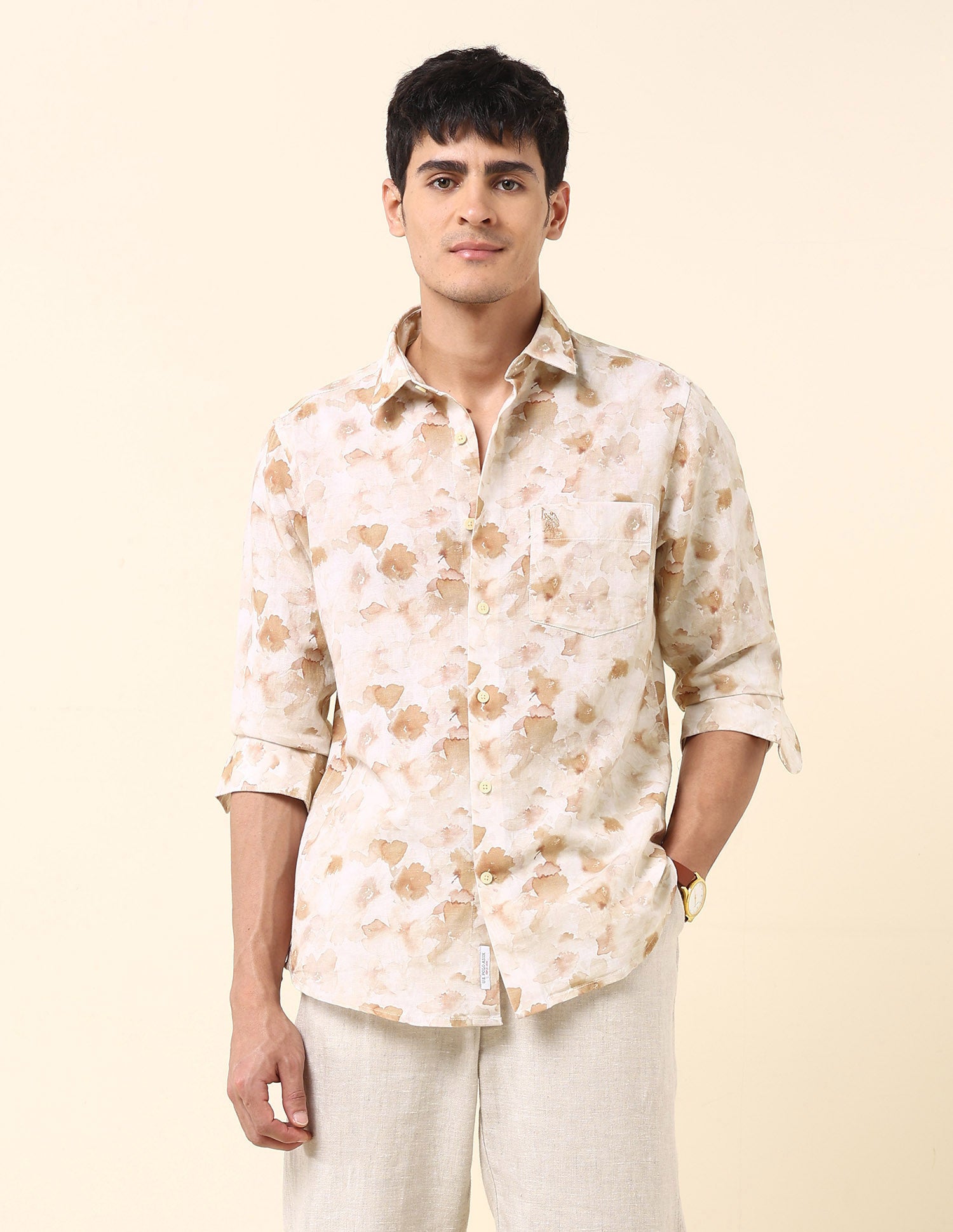 Floral Printed Tailored Fit Shirt Beige - U.S. Polo Assn. India | Large