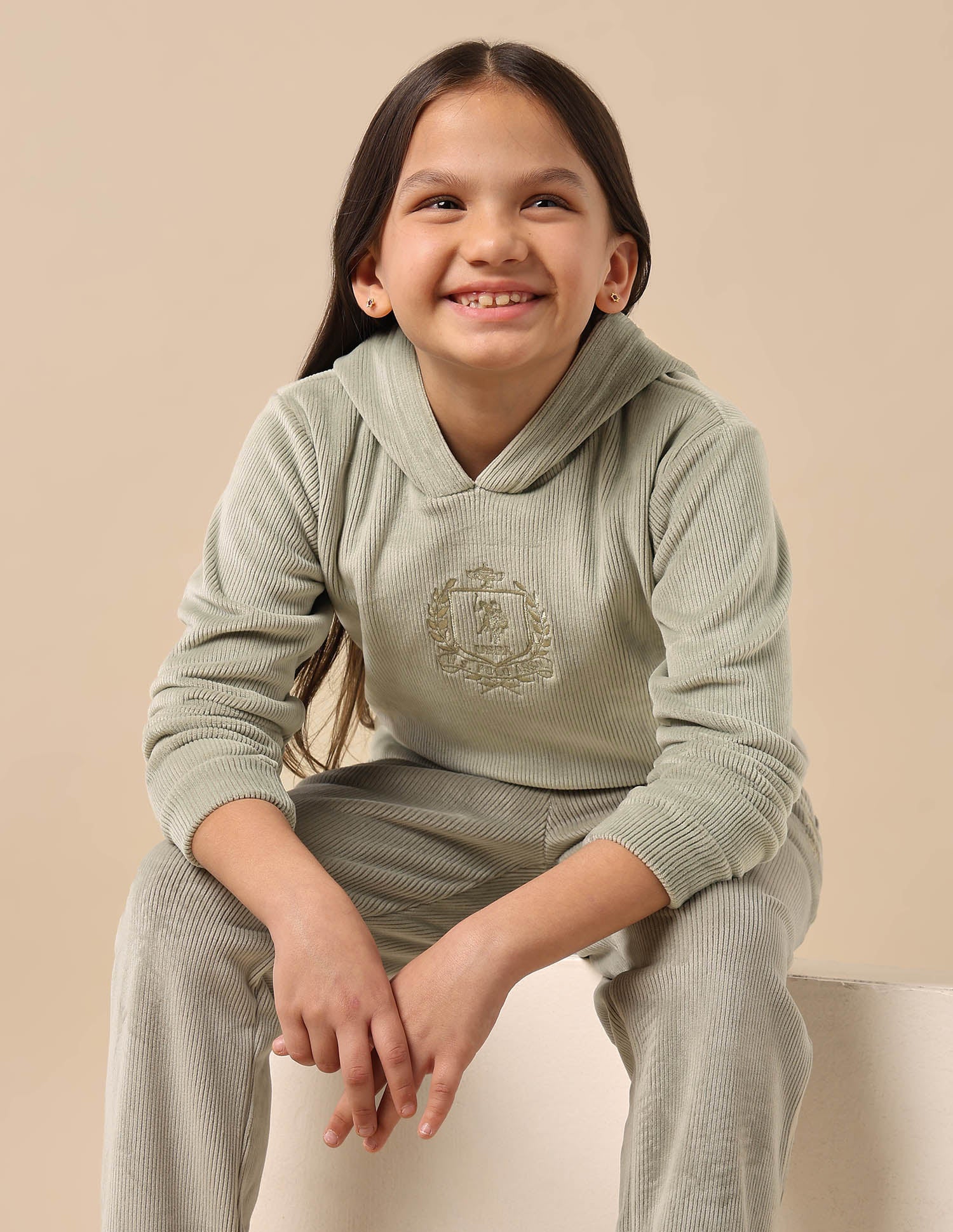 Girls Ribbed Hooded Sweatshirt