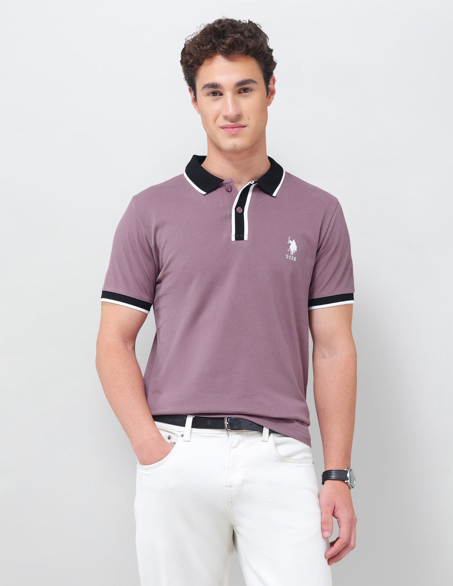 Solid Slim Fit Polo Shirt Dark Pink - U.S. Polo Assn. India | Large