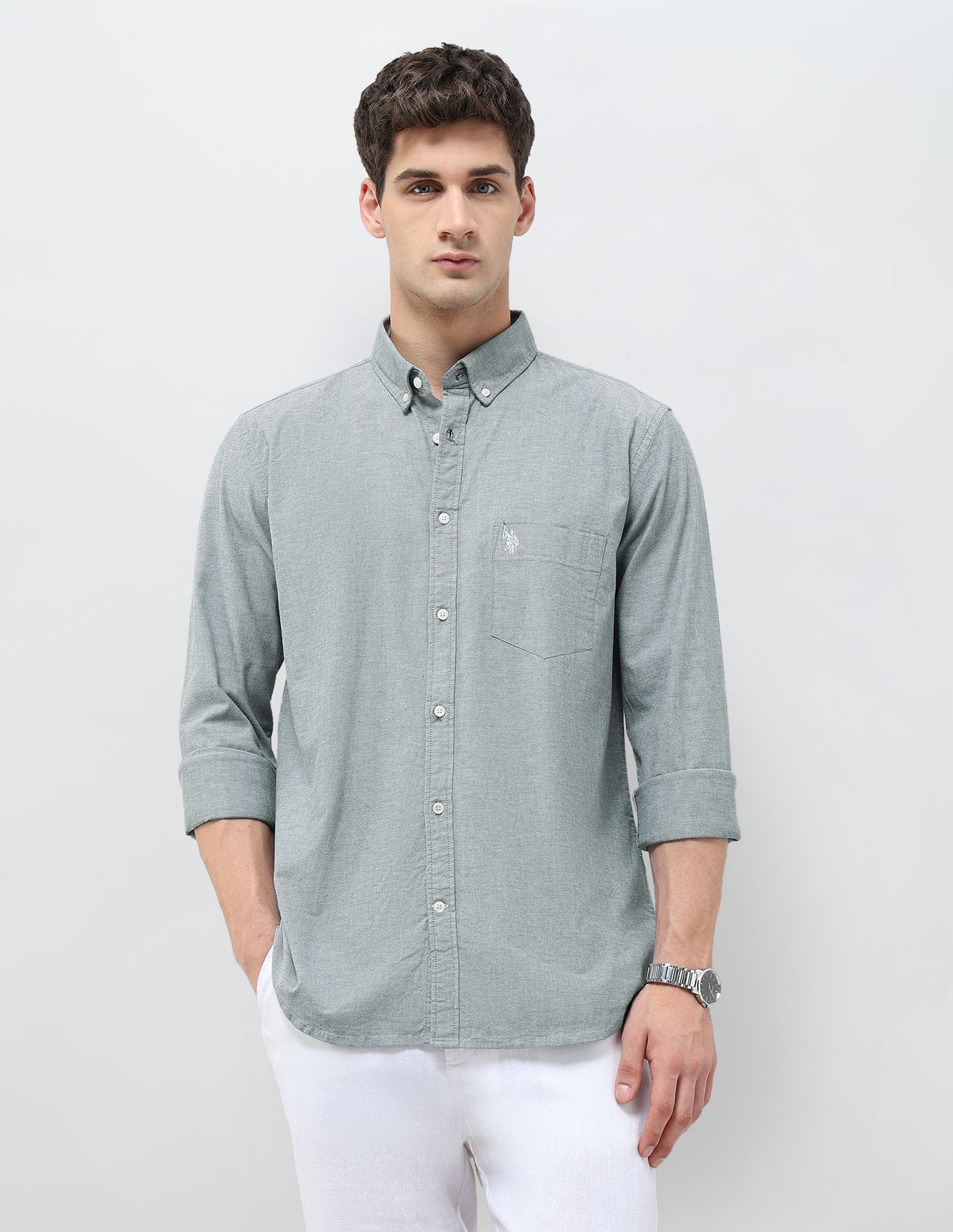 Tailored Fit Oxford Shirt Grey - U.S. Polo Assn. India | Large