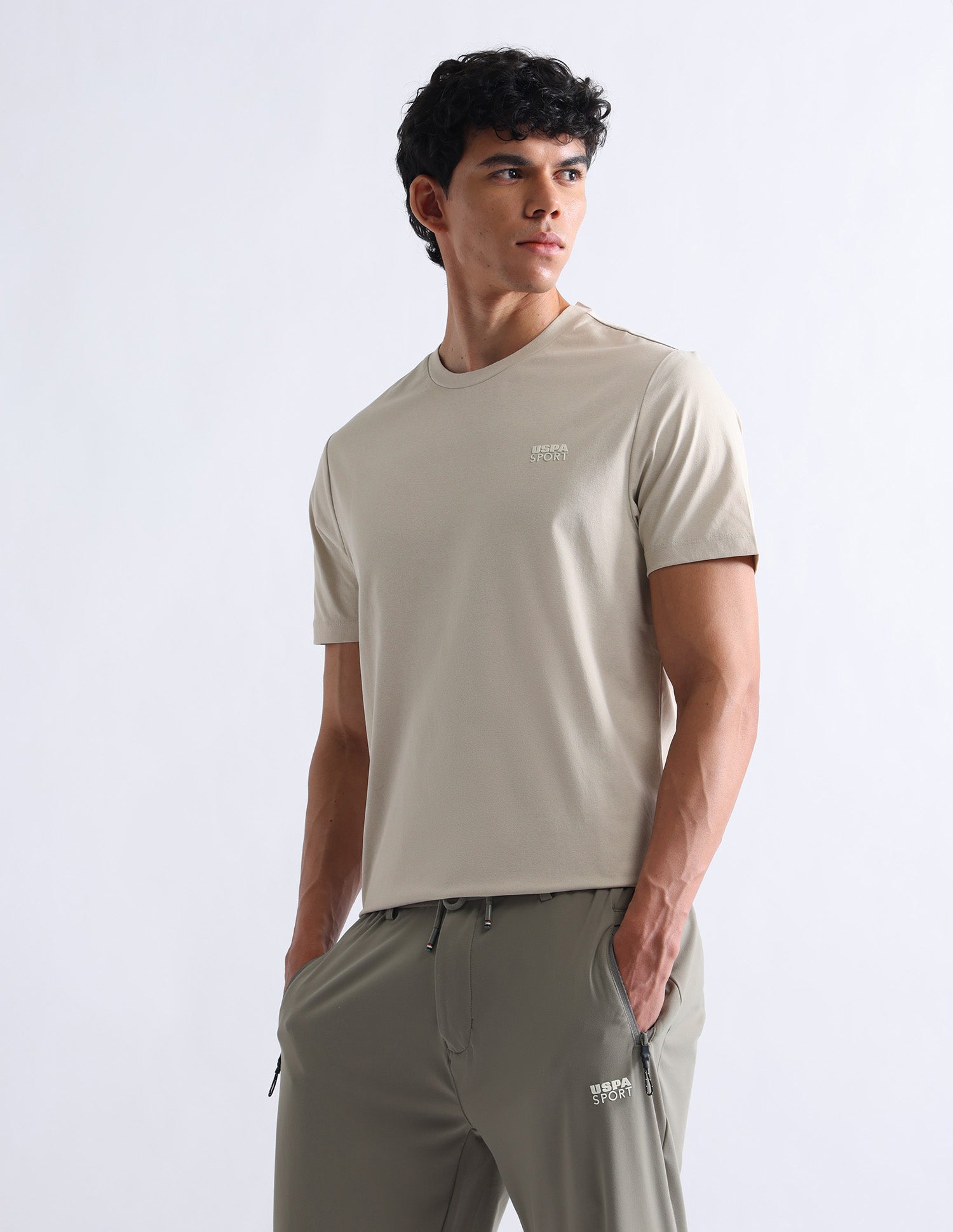 Solid Slim Fit T-Shirt Beige - U.S. Polo Assn. India | Large