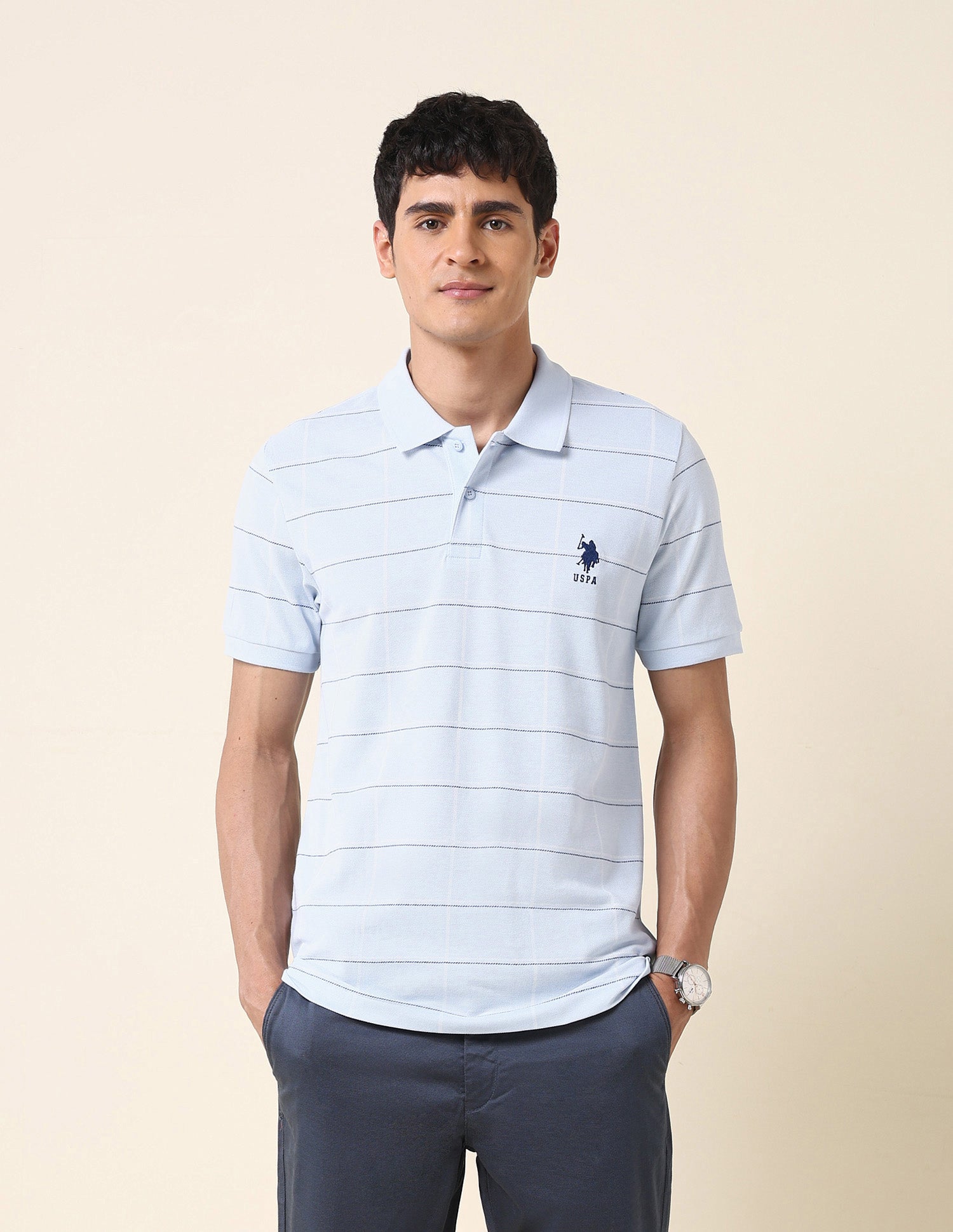 All Over Printed Classic Polo Shirt Light Blue - U.S. Polo Assn. India | Large